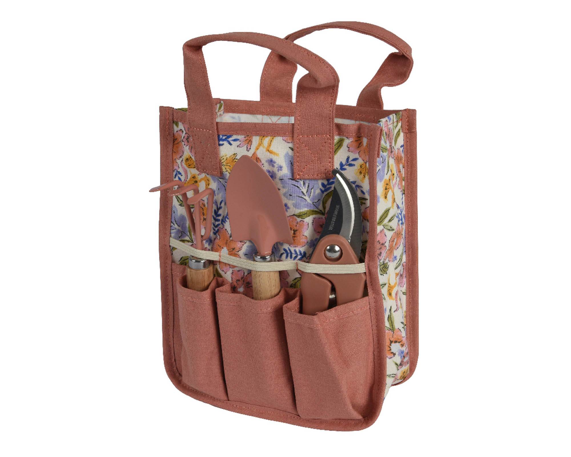 Set Attrezzi Giardinaggio Rosso 18x24cm in Metallo e Tessuto - Kaemingk