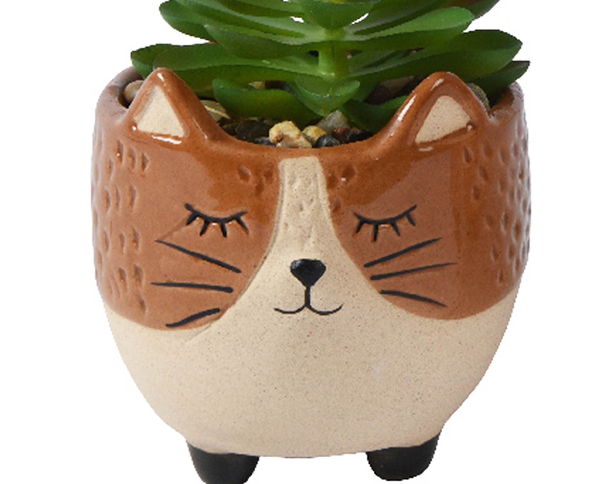 Pianta Artificiale con Vaso Deco Animale in Terracotta e Plastica - Kaemingk - immagine 2