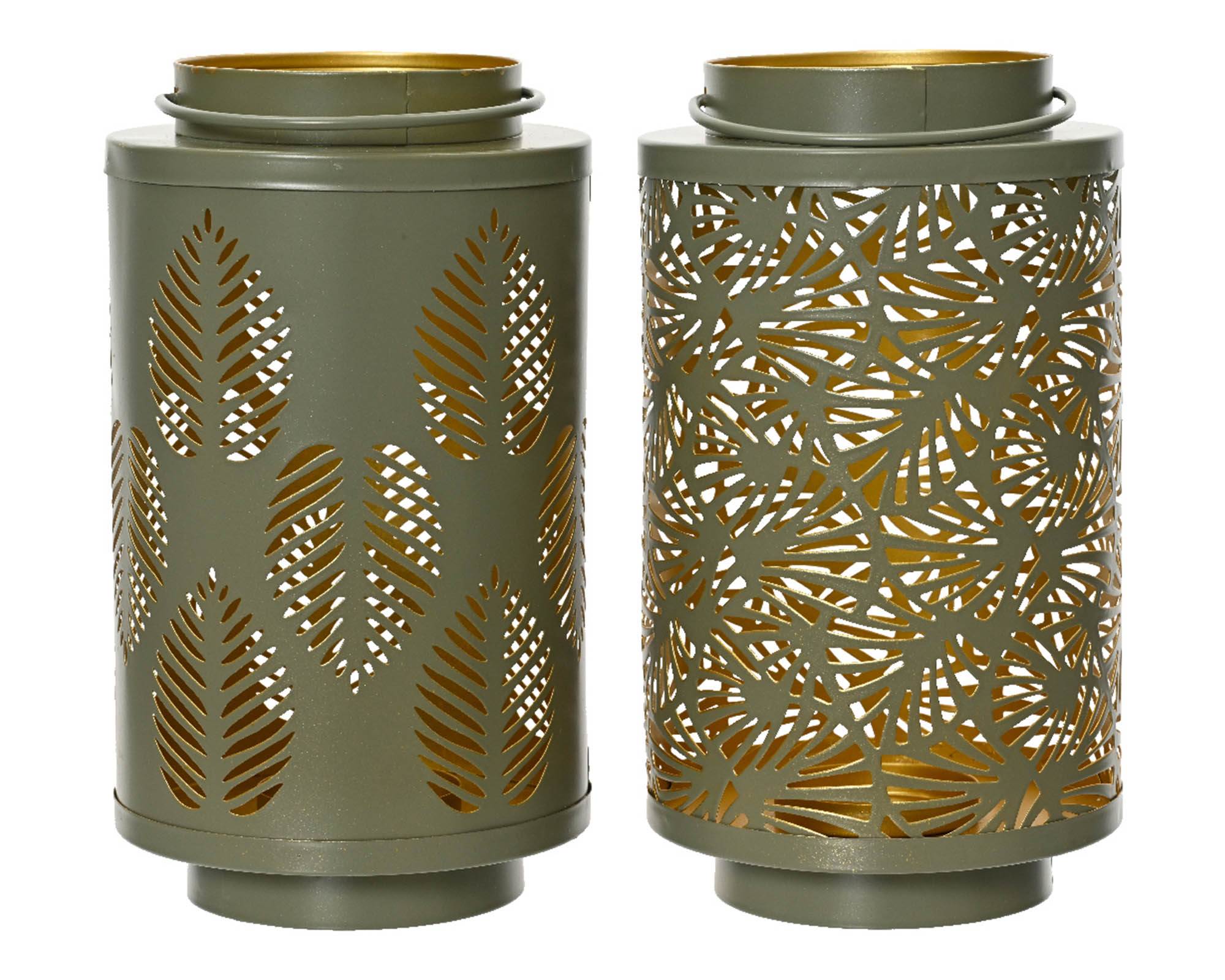 Lanterna Deco Foglia Ferro Verde Assortito D14x24CM in Ferro - Kaemingk