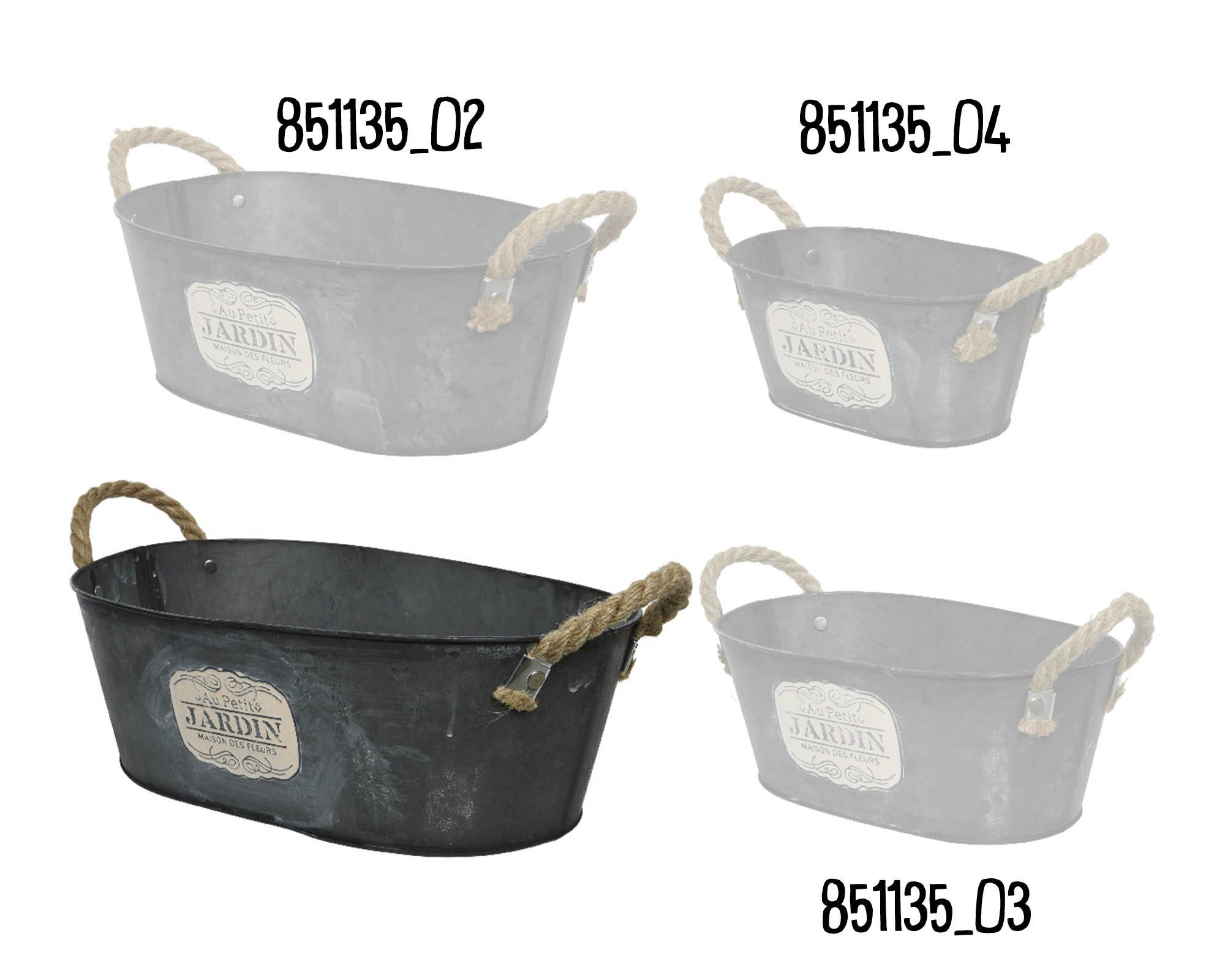 Portavaso Ovale Zinco con Manici 35x21x12cm in Ferro - Kaemingk - immagine 2