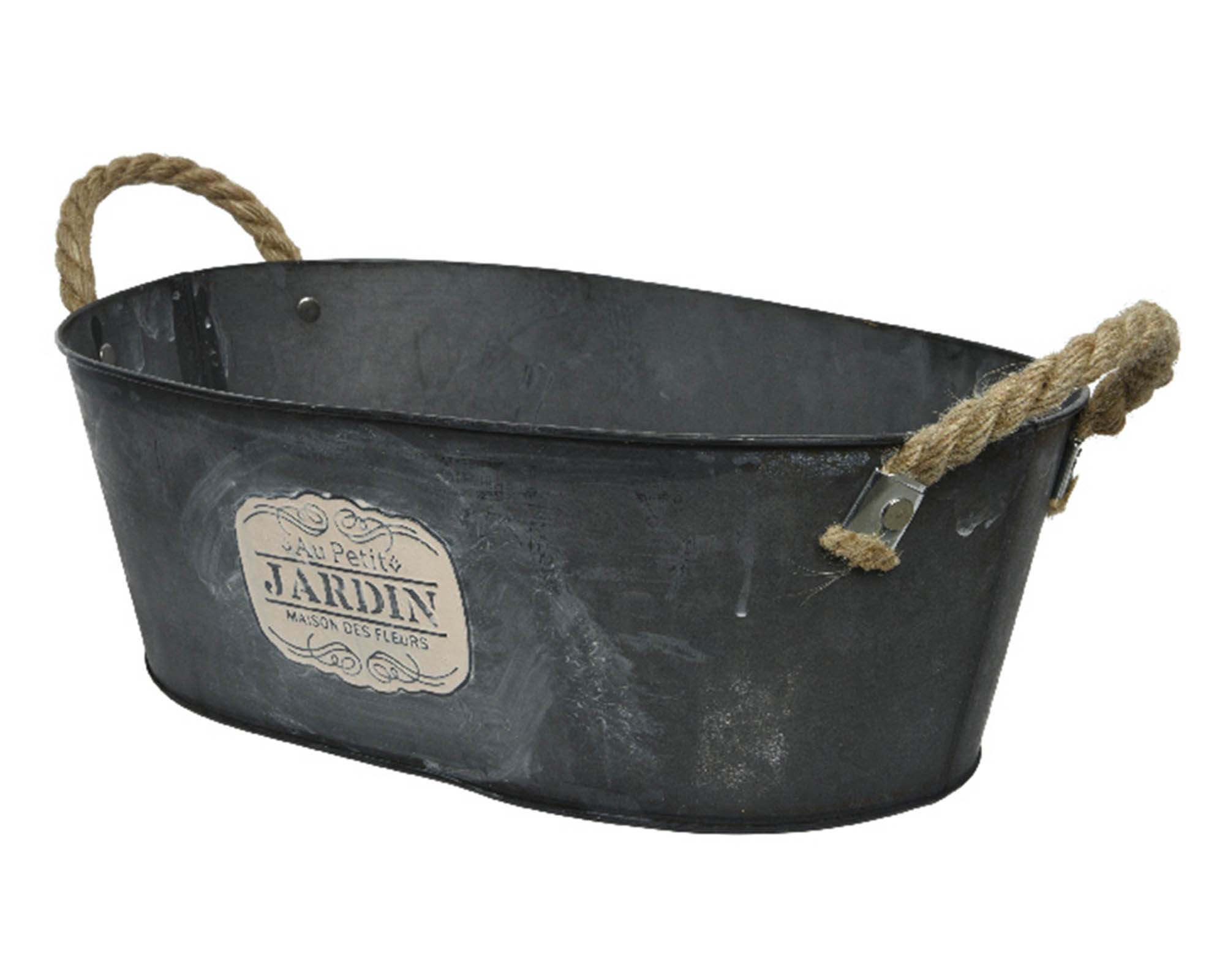 Portavaso Ovale Zinco con Manici 35x21x12cm in Ferro - Kaemingk