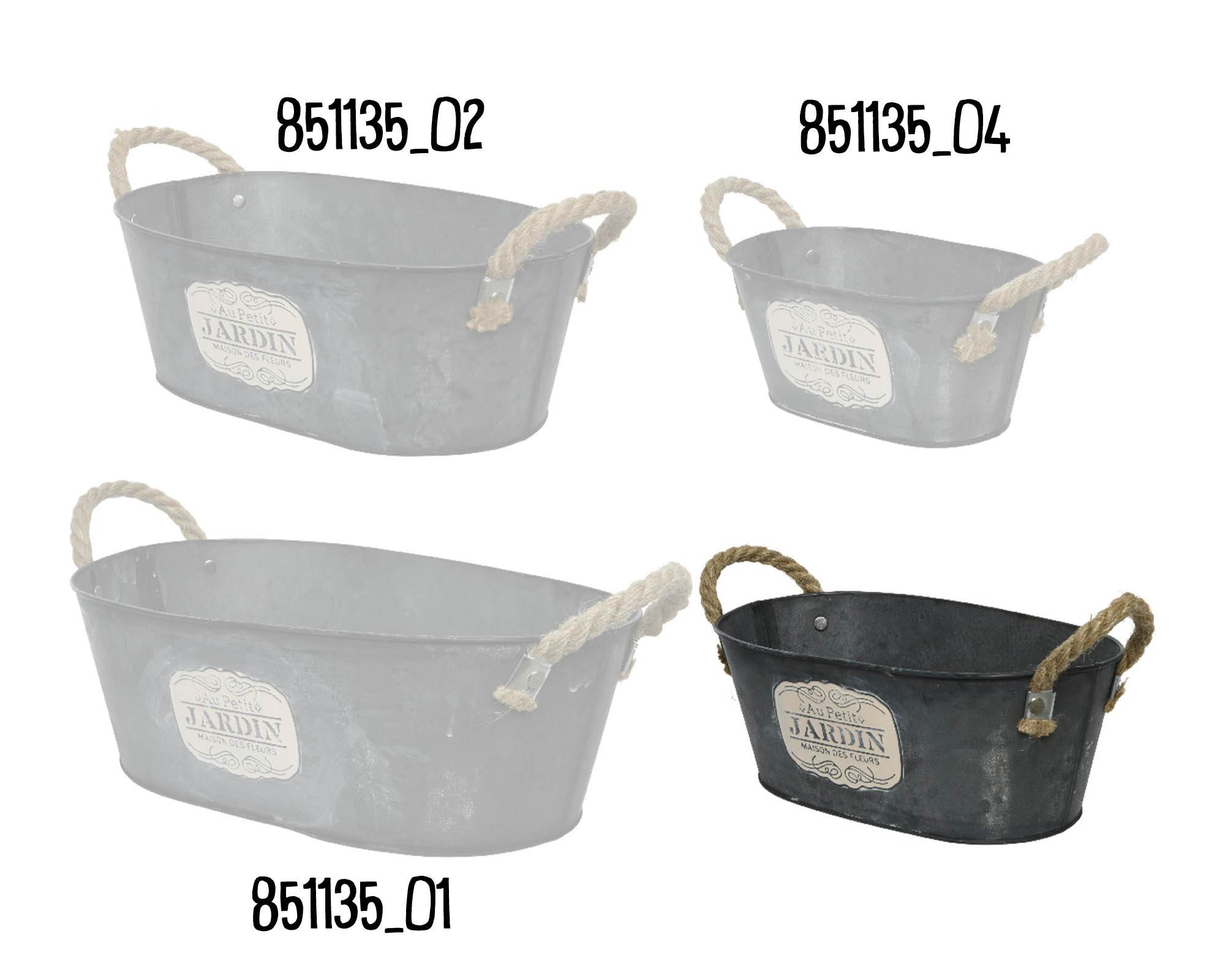 Portavaso Ovale Zinco con Manici 25,5x19x10cm in Ferro - Kaemingk - immagine 2