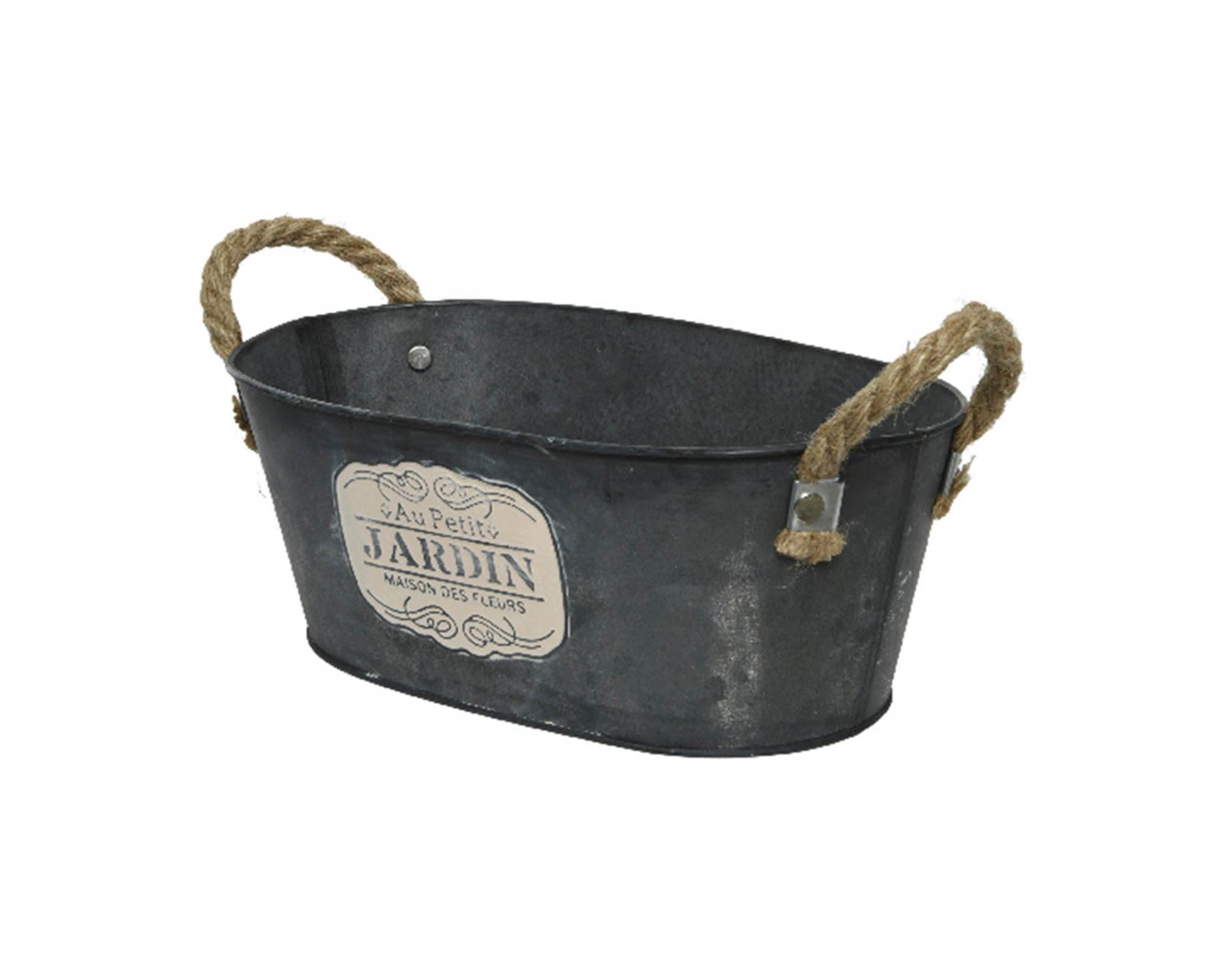 Portavaso Ovale Zinco con Manici 25,5x19x10cm in Ferro - Kaemingk