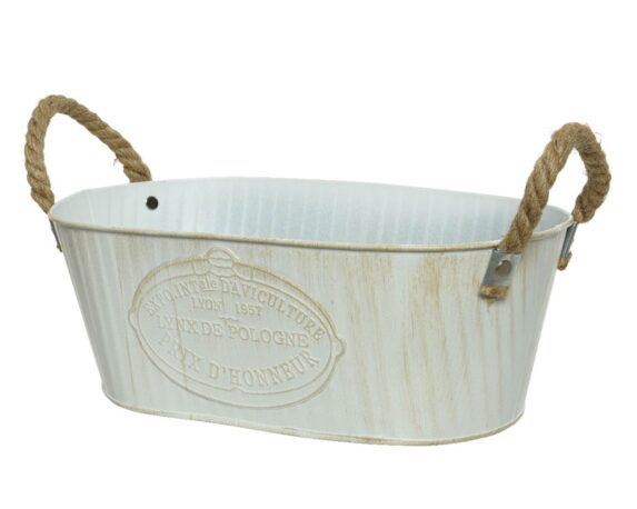 Portavaso Ovale Bianco con Manici 29,5×18,5x11cm in Ferro – Kaemingk