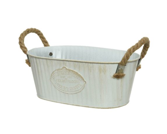 Portavaso Ovale Bianco con Manici 25,5×14,5x10cm in Ferro – Kaemingk
