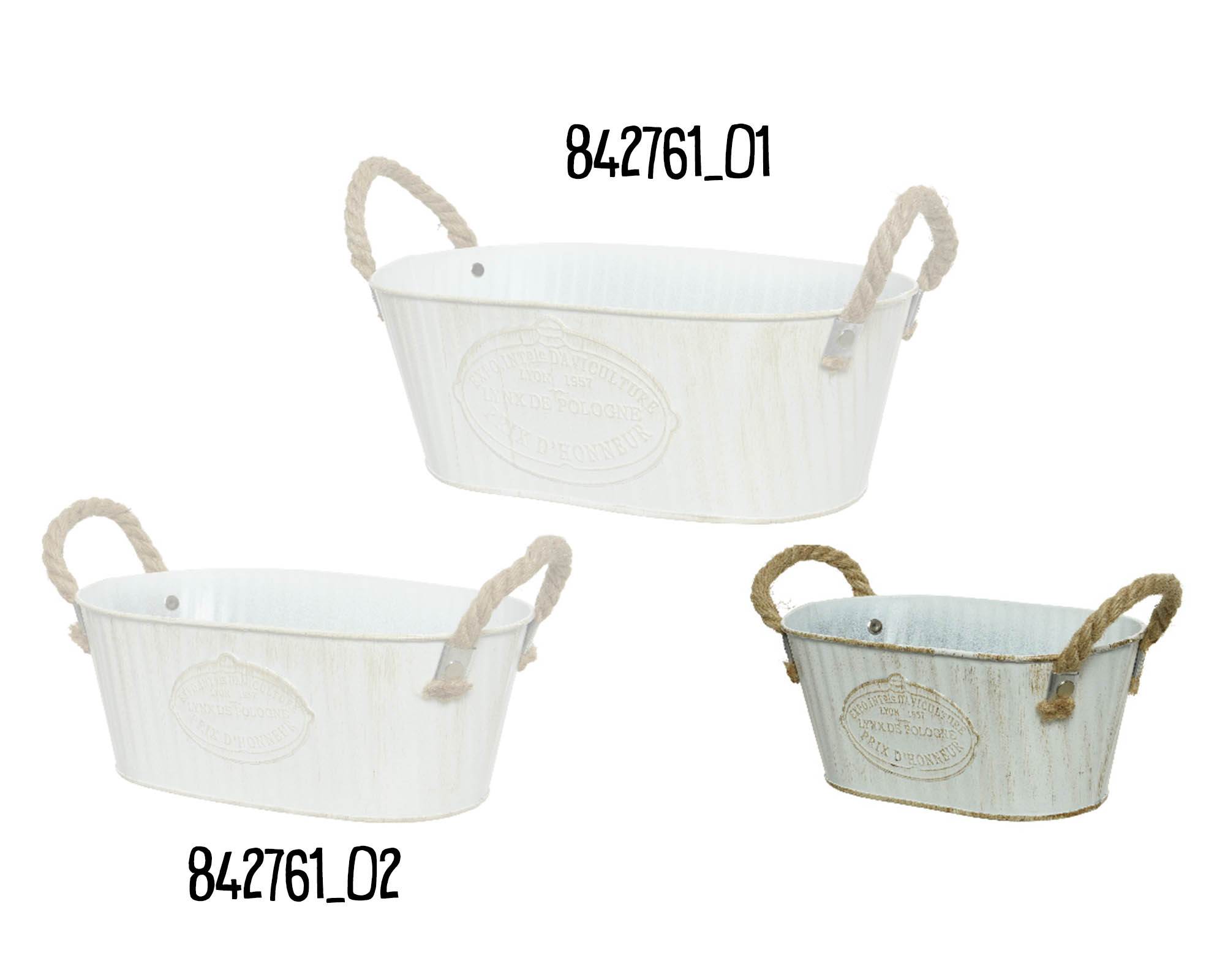 Portavaso Ovale Bianco con Manici 10,5x12x9cm in Ferro - Kaemingk - immagine 2