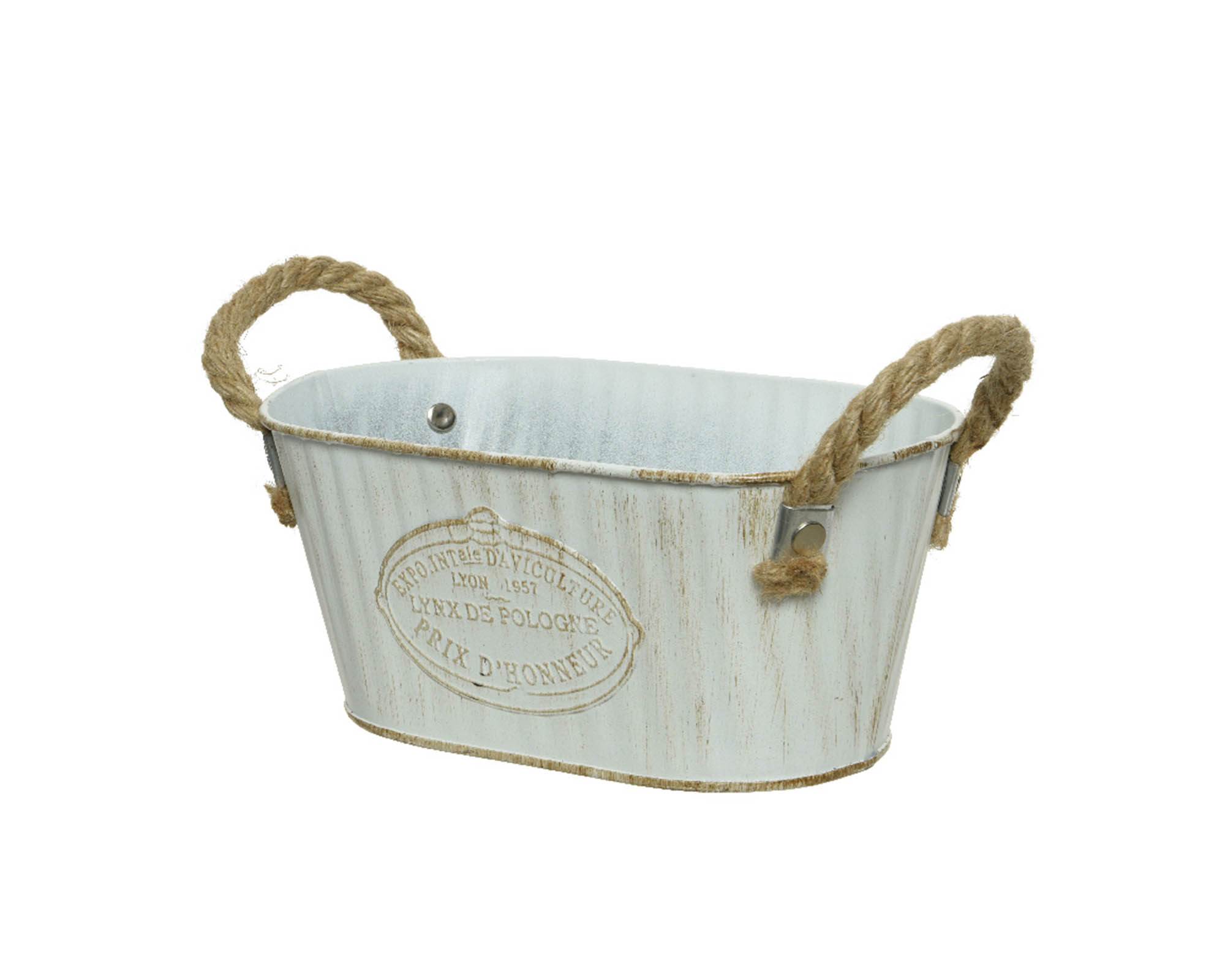 Portavaso Ovale Bianco con Manici 10,5x12x9cm in Ferro - Kaemingk