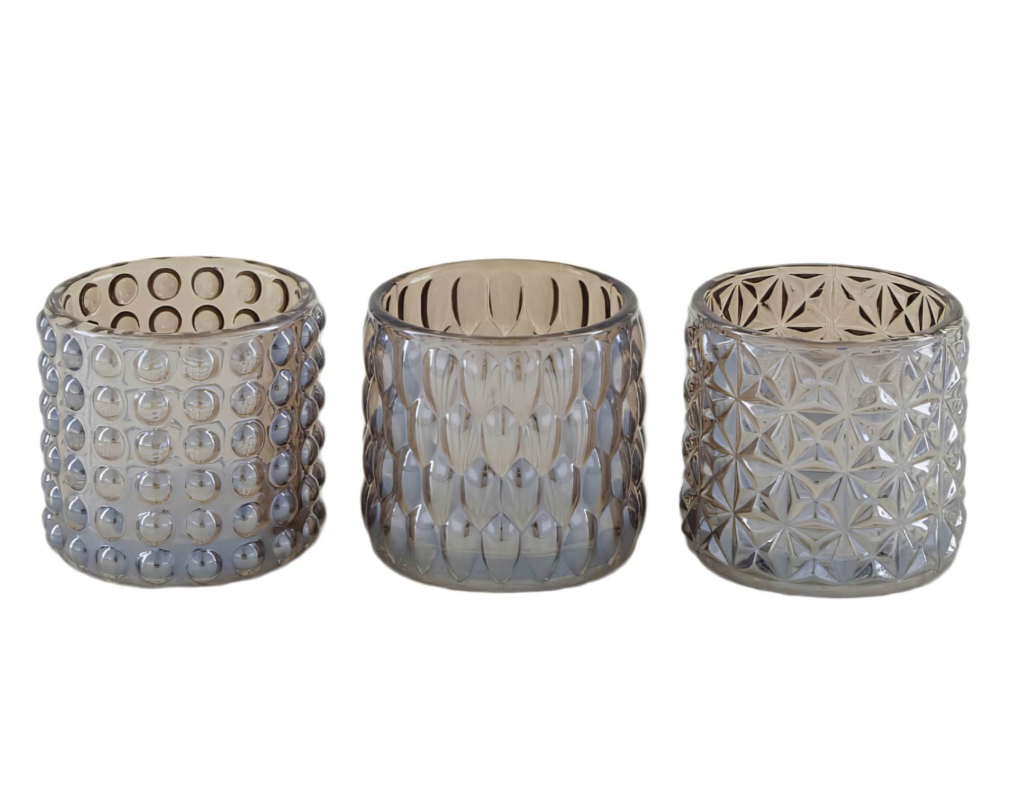 Portacandele Decorativo Rilievo Marrone Scuro 7x7x7cm in Vetro - Dijk