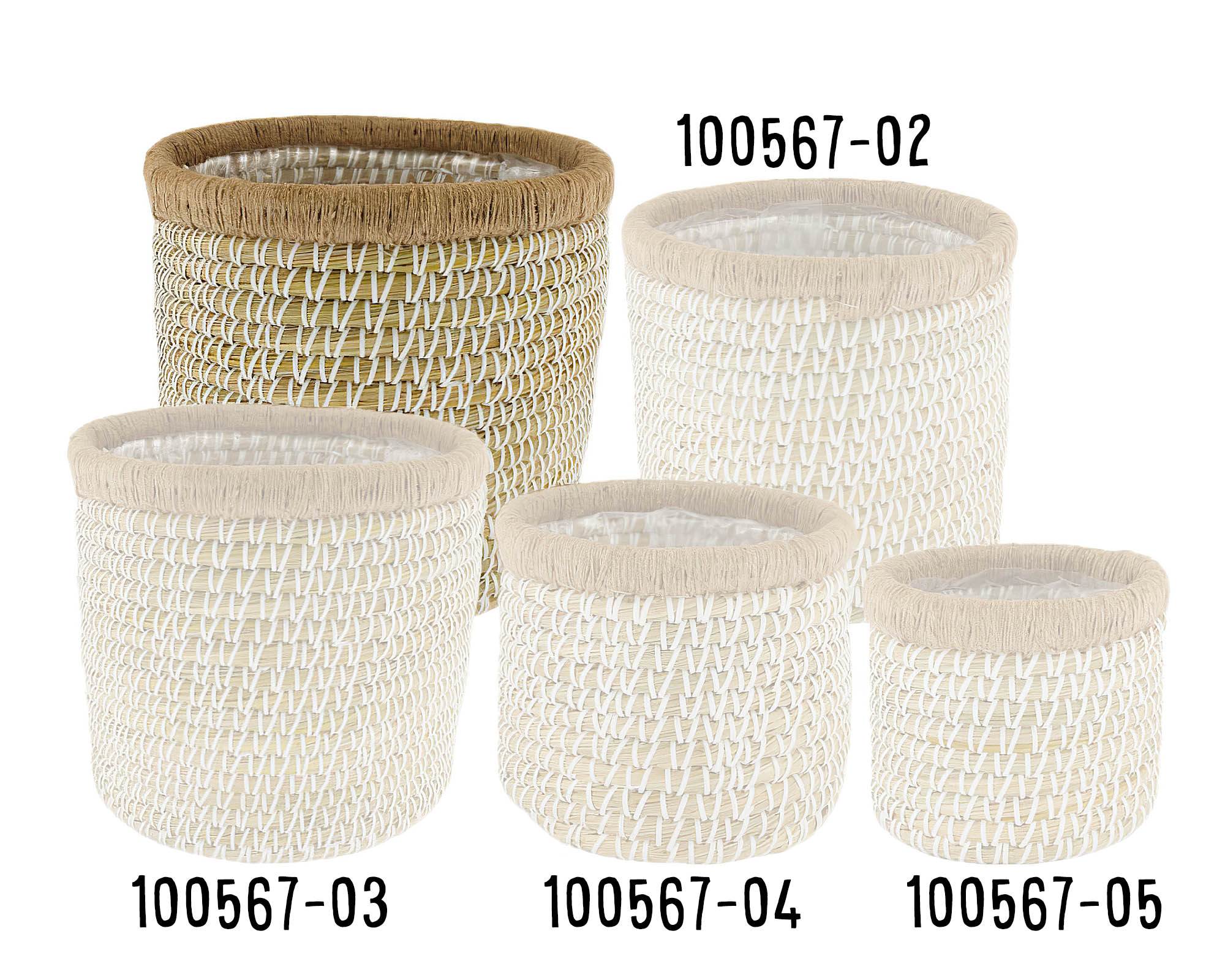 Cesta Porta Piante Bianco D38x36cm in Fibra Naturale e Plastica - Dijk