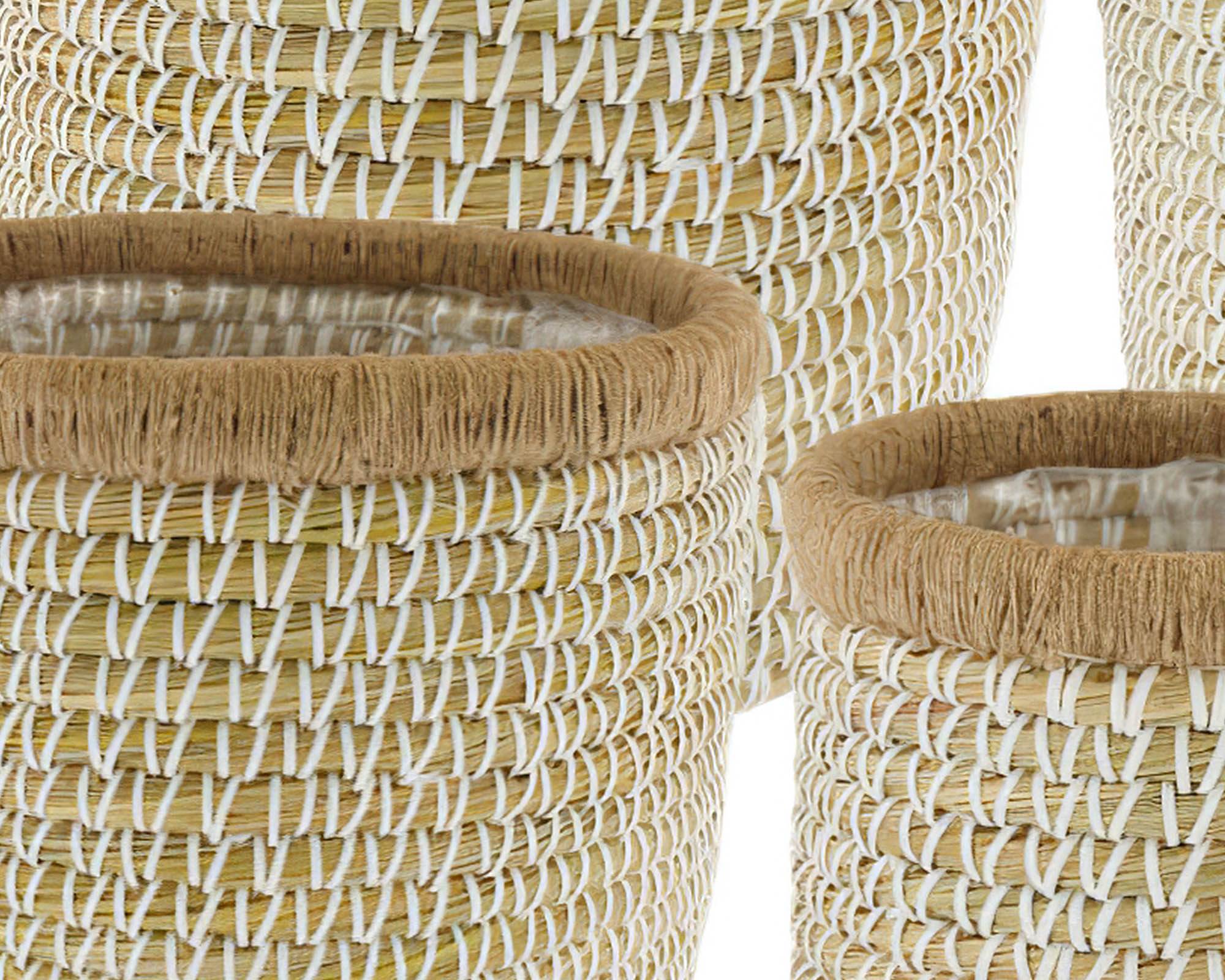 Cesta Porta Piante Bianco D33x32cm in Fibra Naturale e Plastica - Dijk - immagine 2