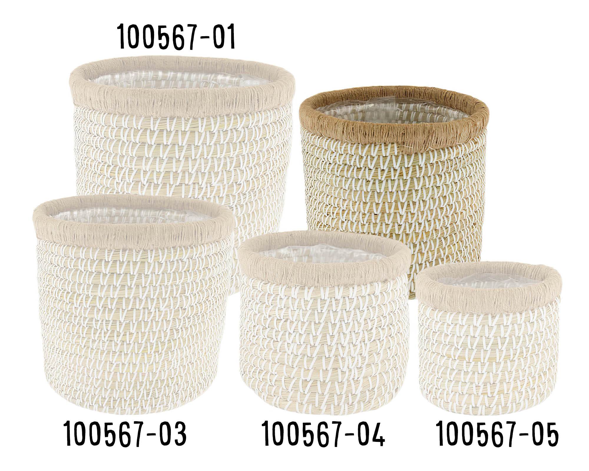 Cesta Porta Piante Bianco D33x32cm in Fibra Naturale e Plastica - Dijk