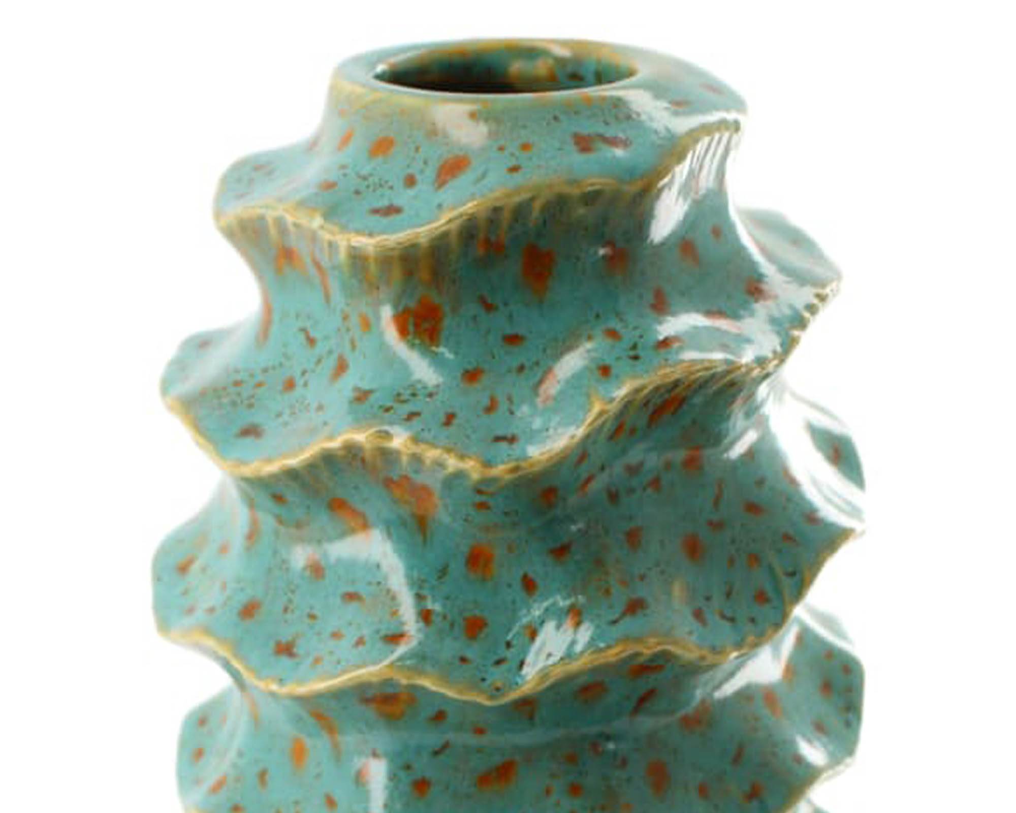 Cachepot Decorativo Onde Acqua Blu D14x30,5cm in Ceramica - Dijk - immagine 2