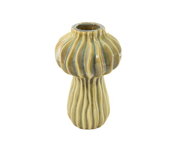 Vaso Decorativo Righe Rilievo Verde Chiaro D12,5x22cm In Ceramica – Dijk
