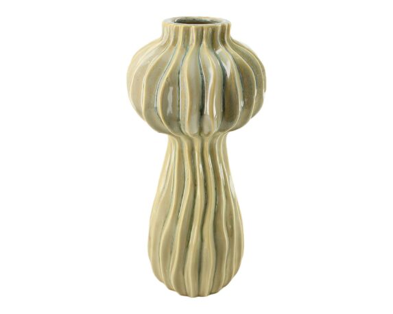 Vaso Decorativo Righe Rilievo Verde Chiaro D16x34,5cm In Ceramica – Dijk