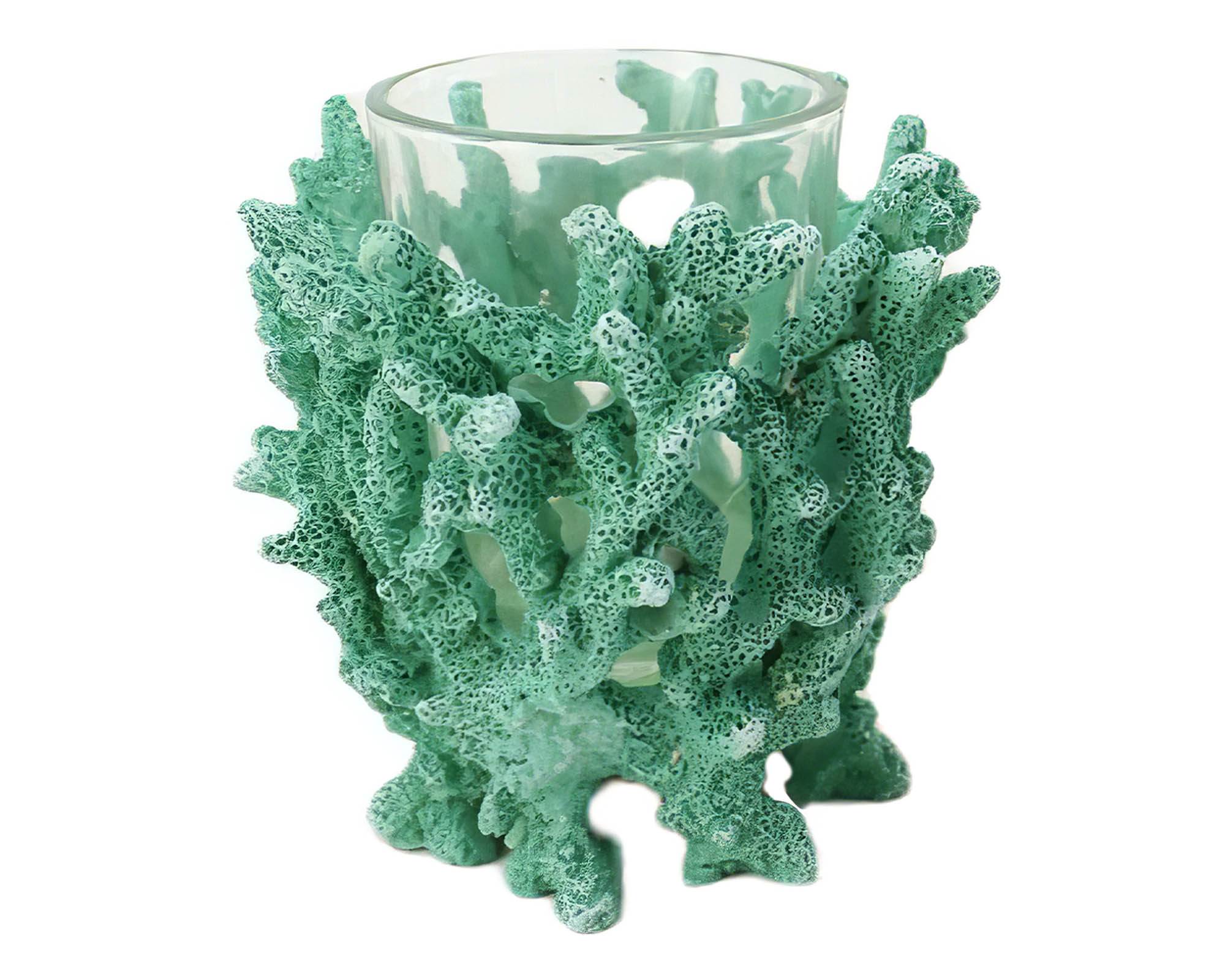 Portacandele Corallo Blu Verde 9x9x8cm in Resina - Dijk - immagine 3