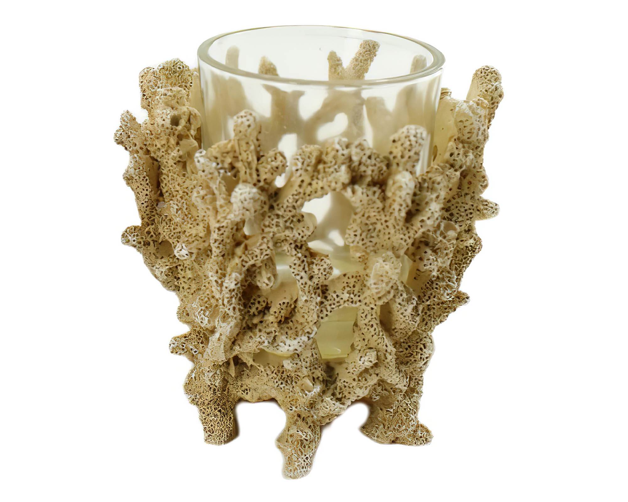 Portacandele Corallo Marrone Chiaro 9x9x8cm in Resina - Dijk - immagine 3