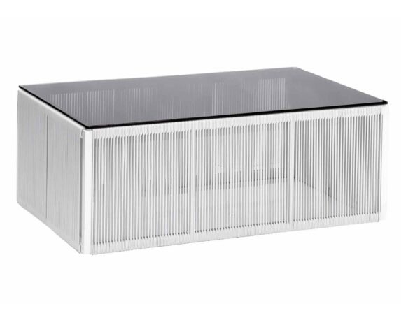 Tavolino Kloe Bianco In Alluminio, Vetro E Pvc – Bizzotto