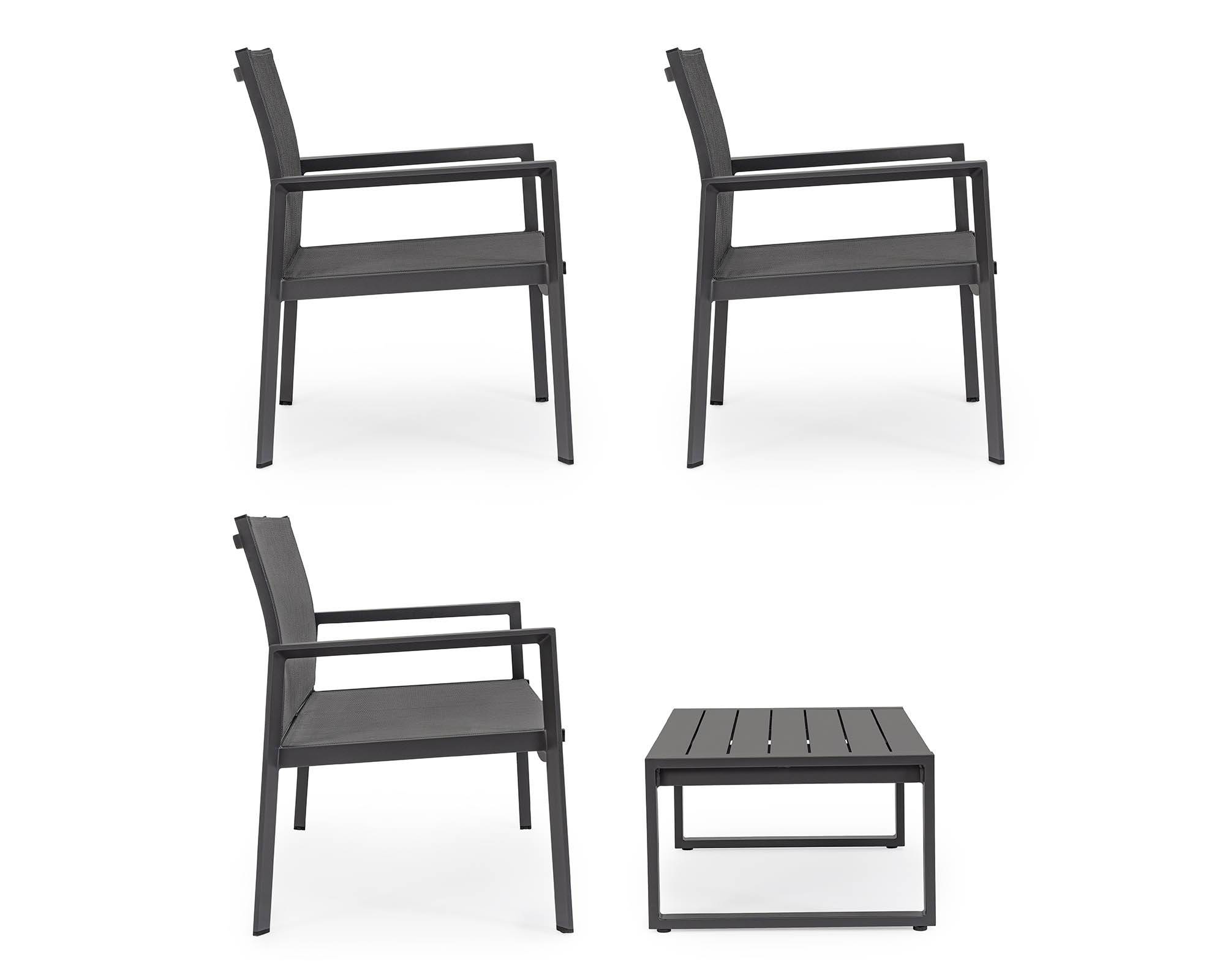 Set 4 Pz Salotto Kallen Antracite in Alluminio, Acciaio e Textilene - Bizzotto - immagine 6