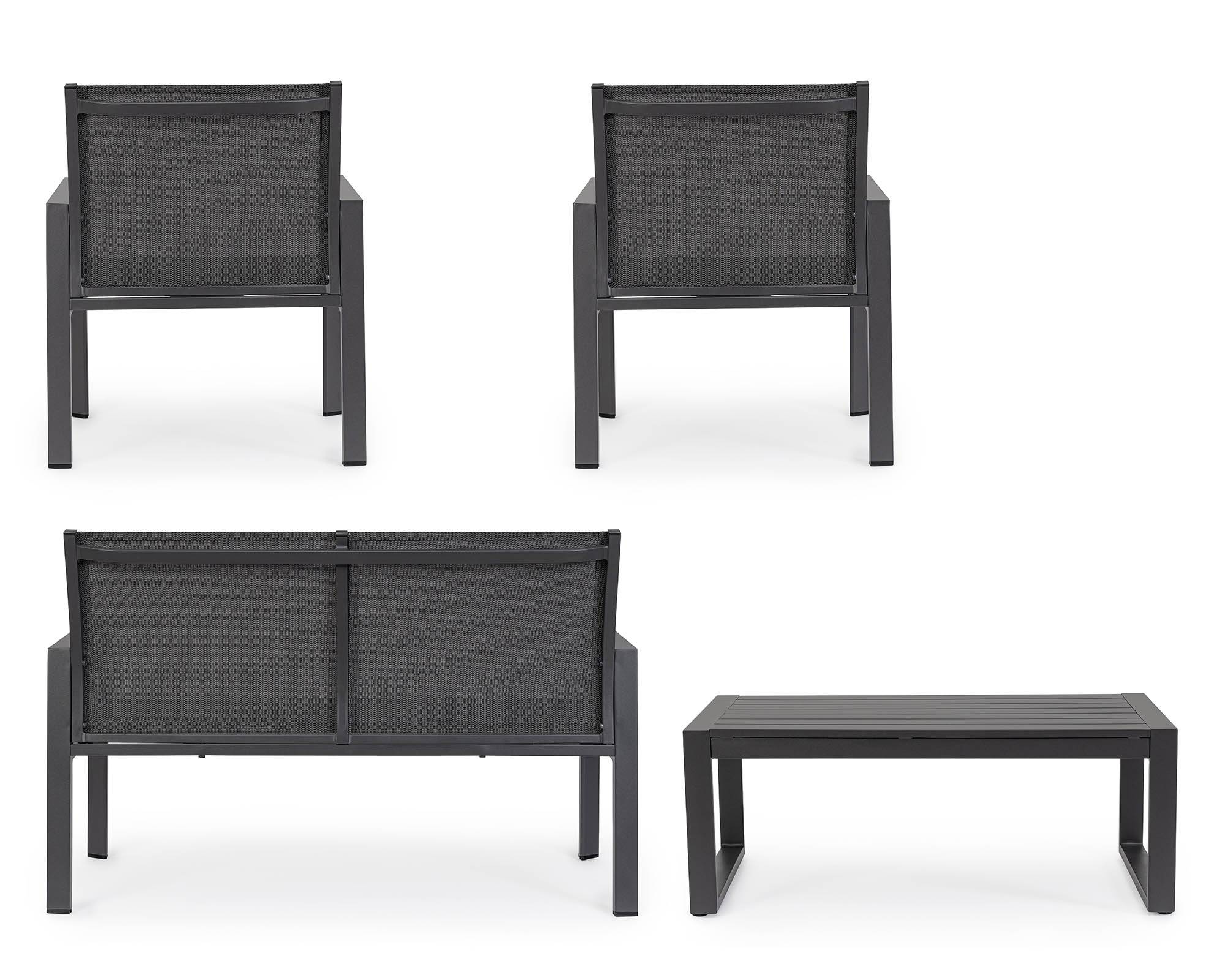 Set 4 Pz Salotto Kallen Antracite in Alluminio, Acciaio e Textilene - Bizzotto - immagine 7