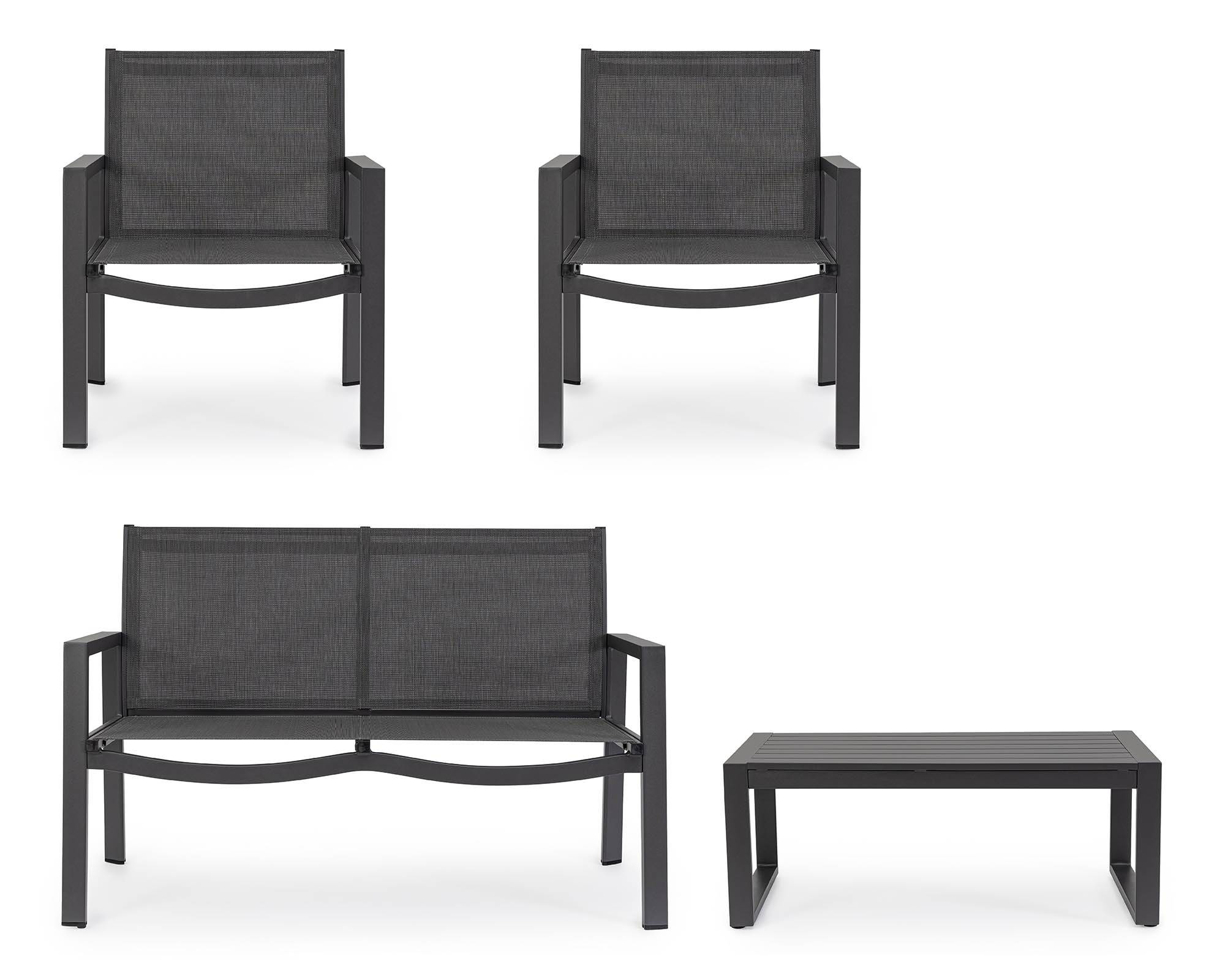 Set 4 Pz Salotto Kallen Antracite in Alluminio, Acciaio e Textilene - Bizzotto - immagine 5