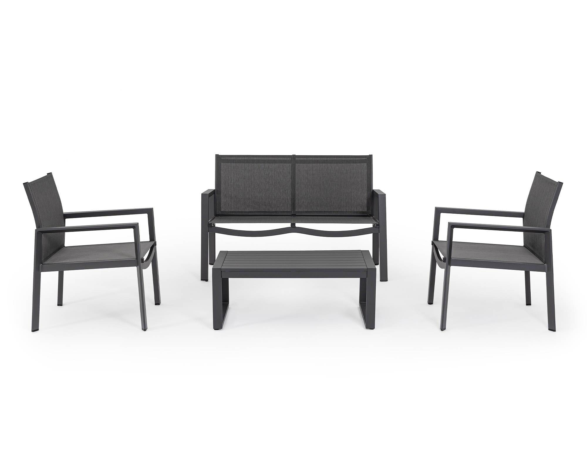 Set 4 Pz Salotto Kallen Antracite in Alluminio, Acciaio e Textilene - Bizzotto - immagine 3