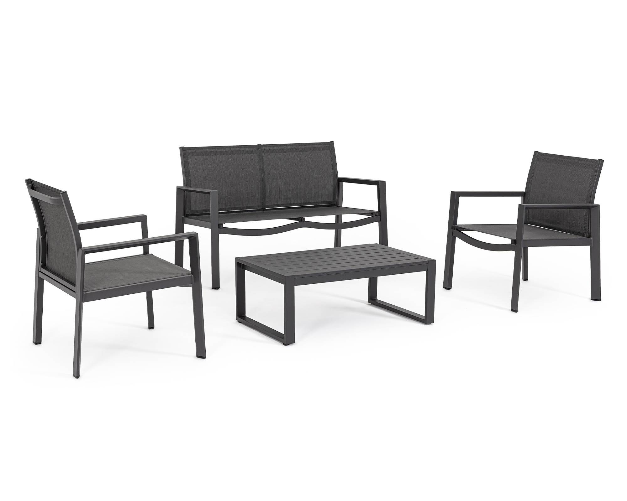 Set 4 Pz Salotto Kallen Antracite in Alluminio, Acciaio e Textilene - Bizzotto - immagine 2