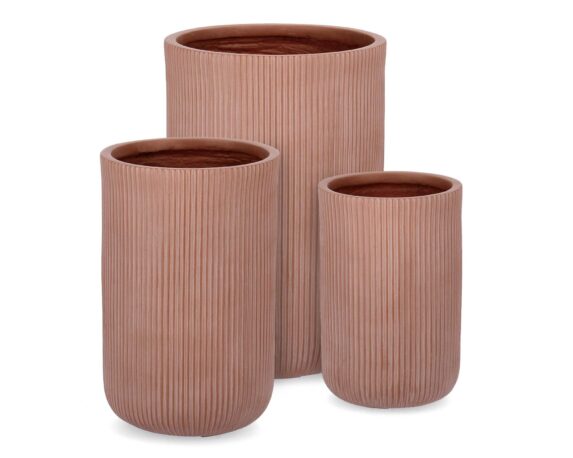 Set 3 Pz Porta Vaso Ribbed Tondo Terracotta In Fibra Di Vetro E Argilla – Bizzotto