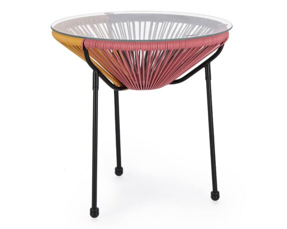 Tavolino Con Vetro Parker Multicolor D50 In Acciaio E Fibra Sintetica – Bizzotto