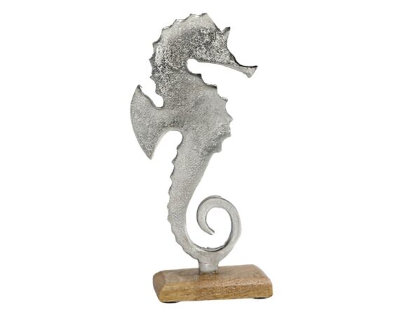 Decorazione Cavalluccio Marino con Base 11x7x25cm in Metallo e Legno