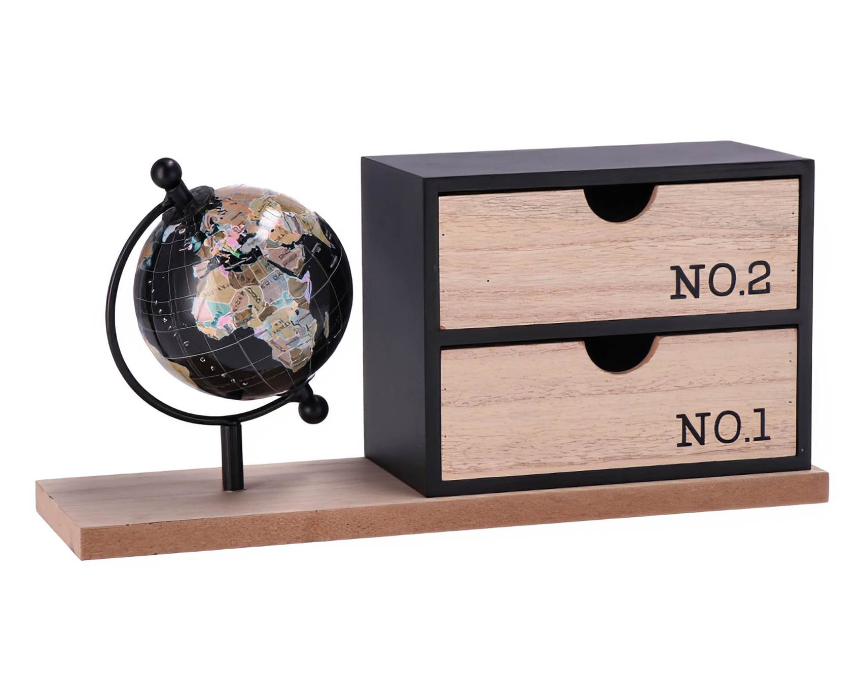 Decorazione con Mappamondo e 2 Cassetti 30x9x13,5cm in MDF