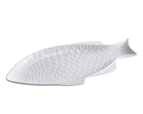 Vassoio Pesce Bianco 41x19x3CM In Ceramica
