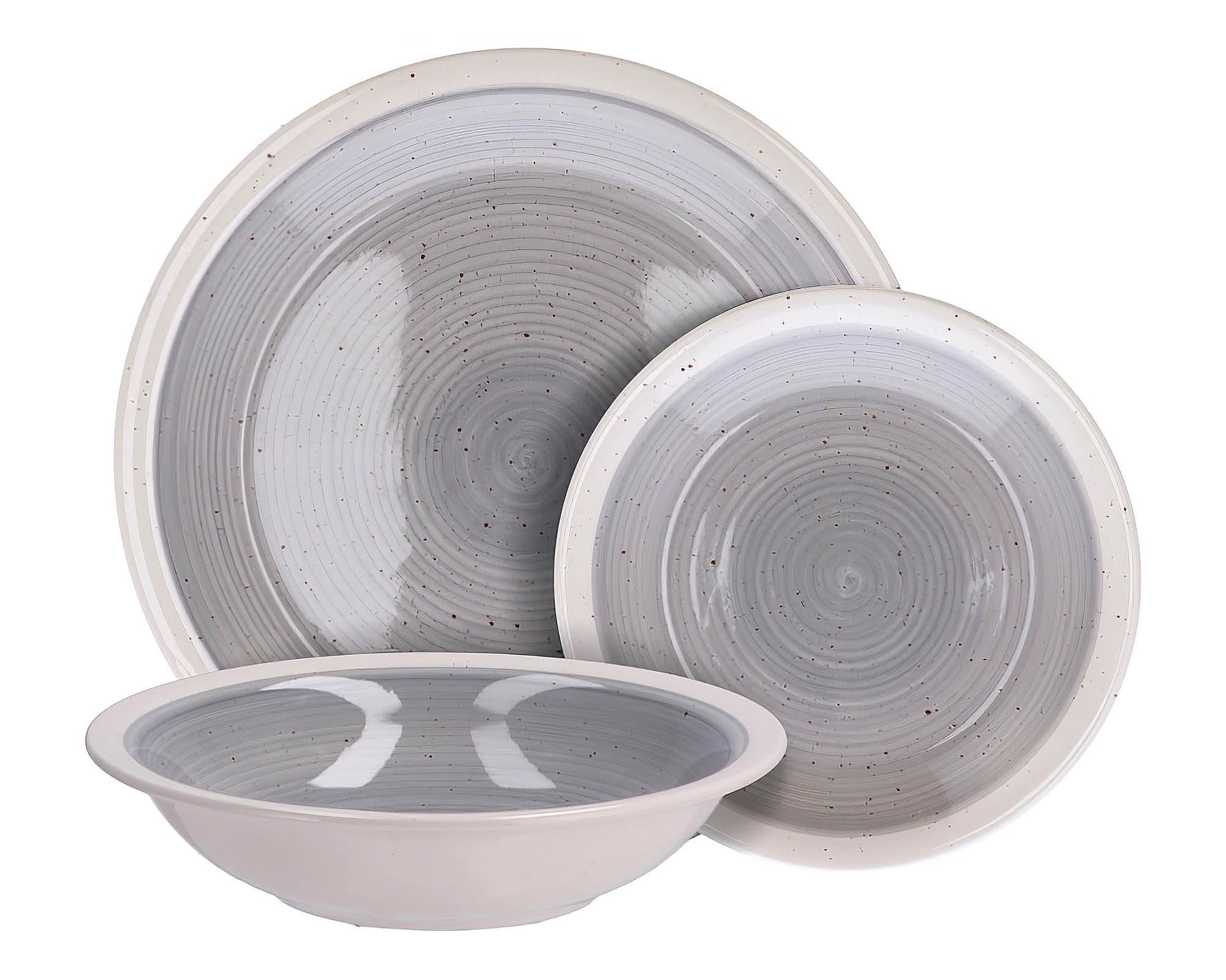 Set 18 Pz Servizio Piatti Grigio Puntini in Ceramica