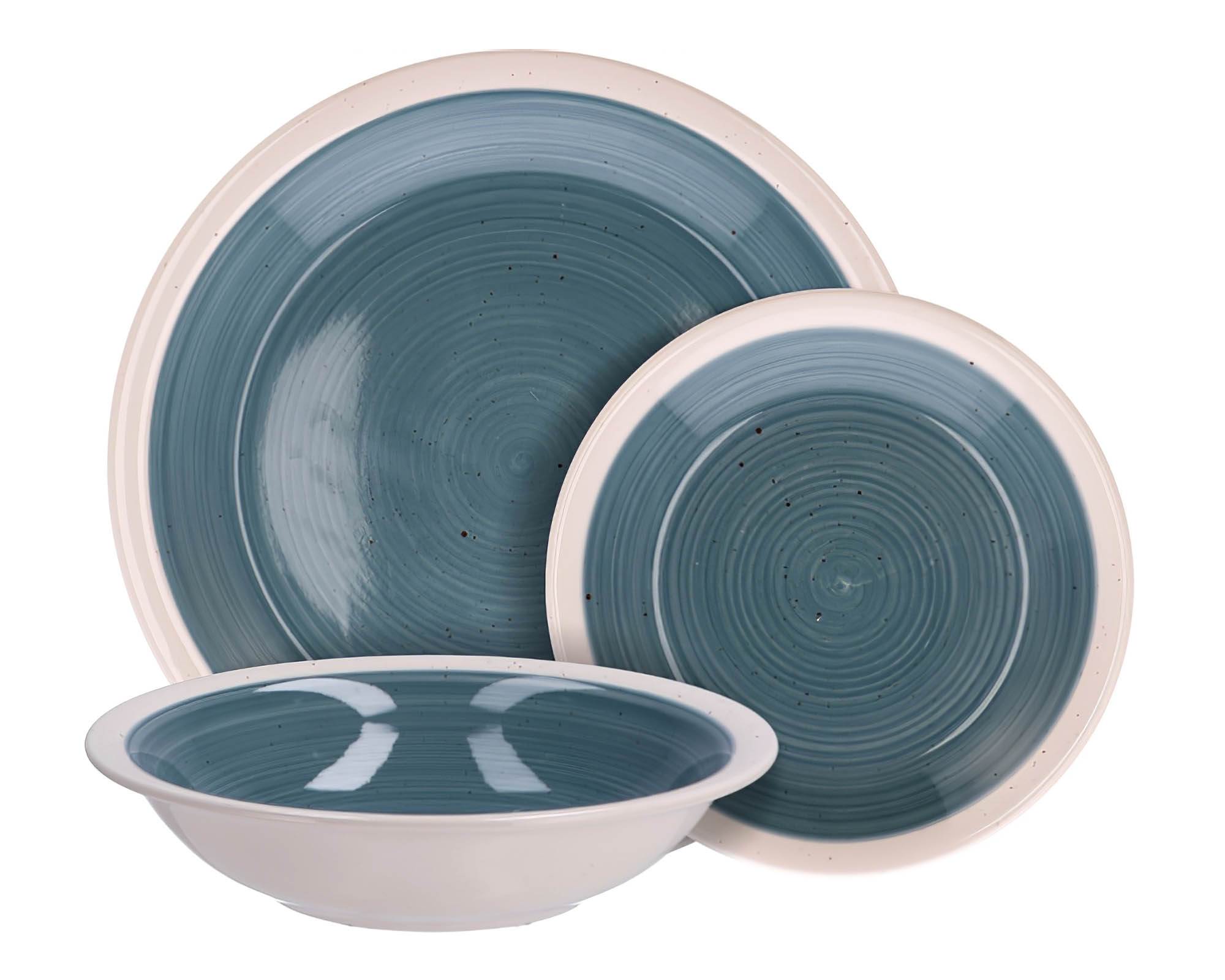 Set 18 Pz Servizio Piatti Blu Puntini in Ceramica