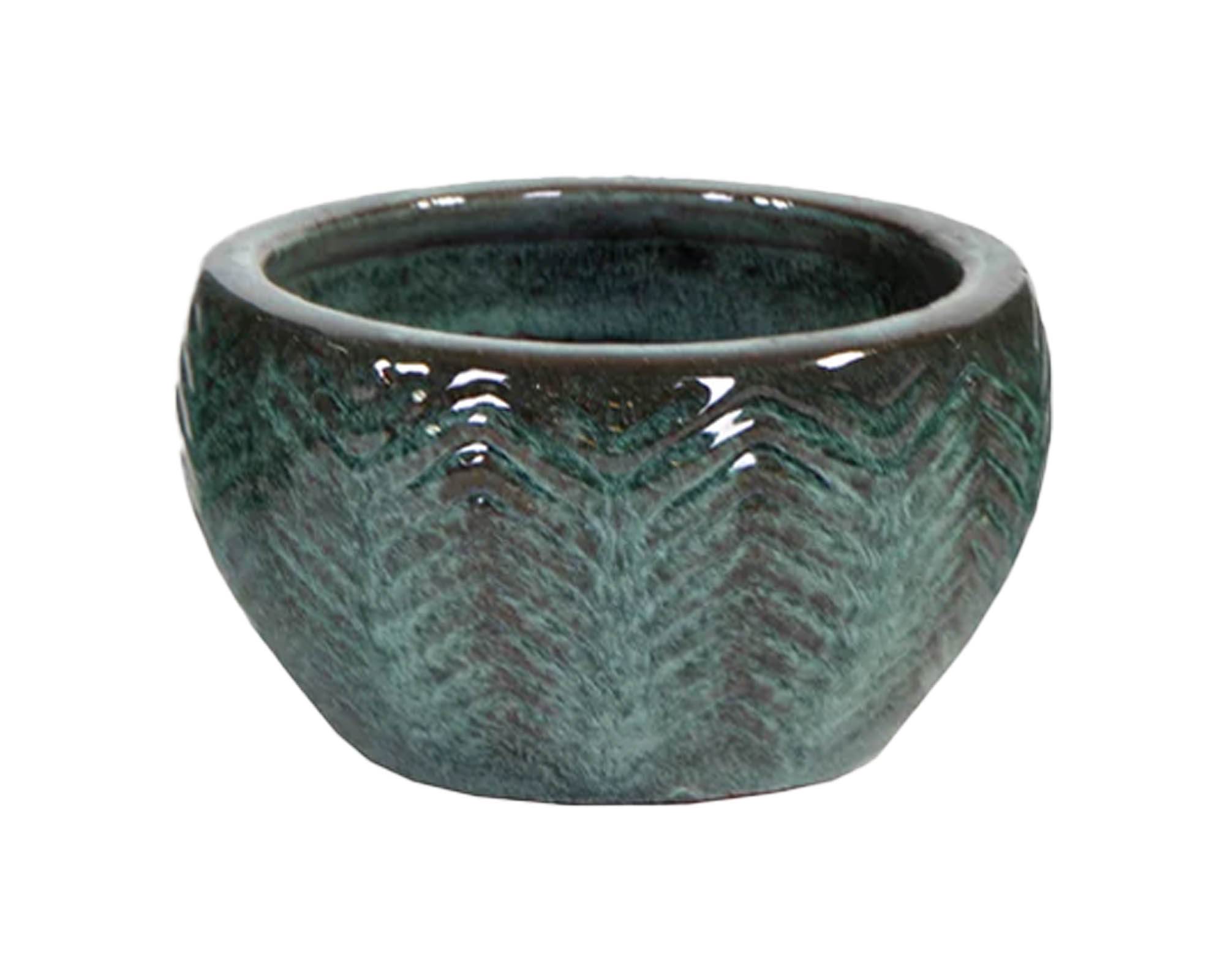 Cachepot Basso Fishbone Verde Moss D18x10cm in Ceramica - Mega Collections