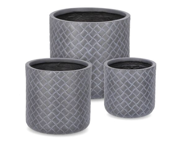 Set 3 Pz Porta Vaso Cilindrico Rhombus Antracite In Fibra Di Vetro E Argilla – Bizzotto