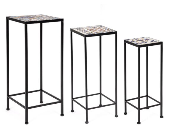 Set 3 Pz Tavolino Mykonos Quadrato In Acciaio E Ceramica – Bizzotto