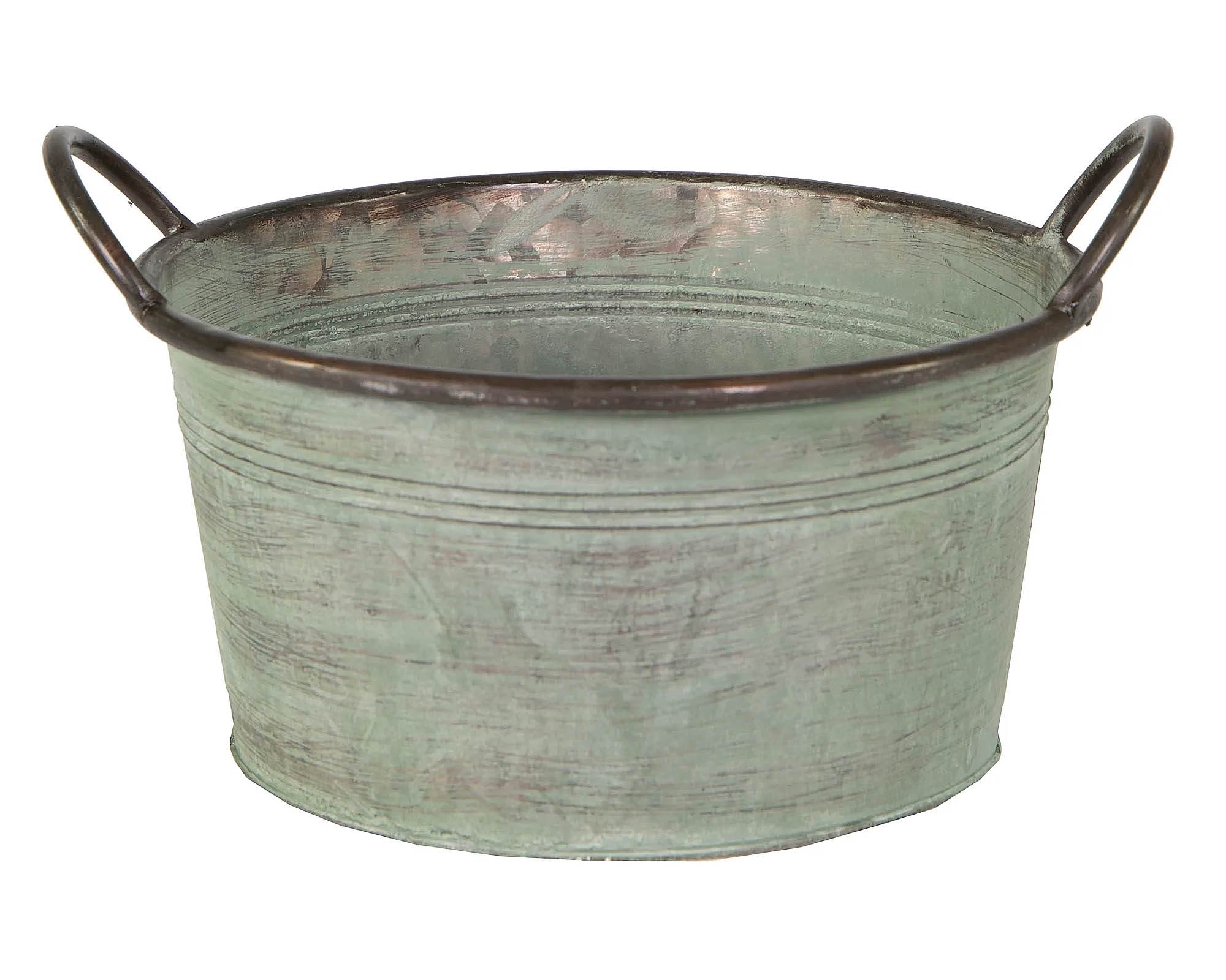 Fioriera Folks Old Green D35x17cm in Metallo - Mega Collections