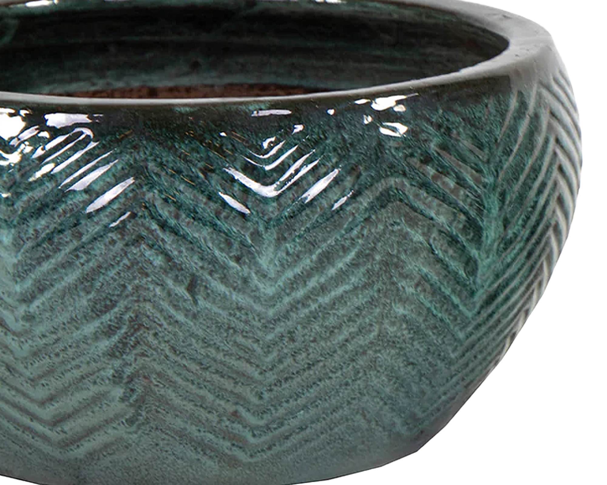 Cachepot Basso Fishbone Verde Moss D18x10cm in Ceramica - Mega Collections - immagine 2