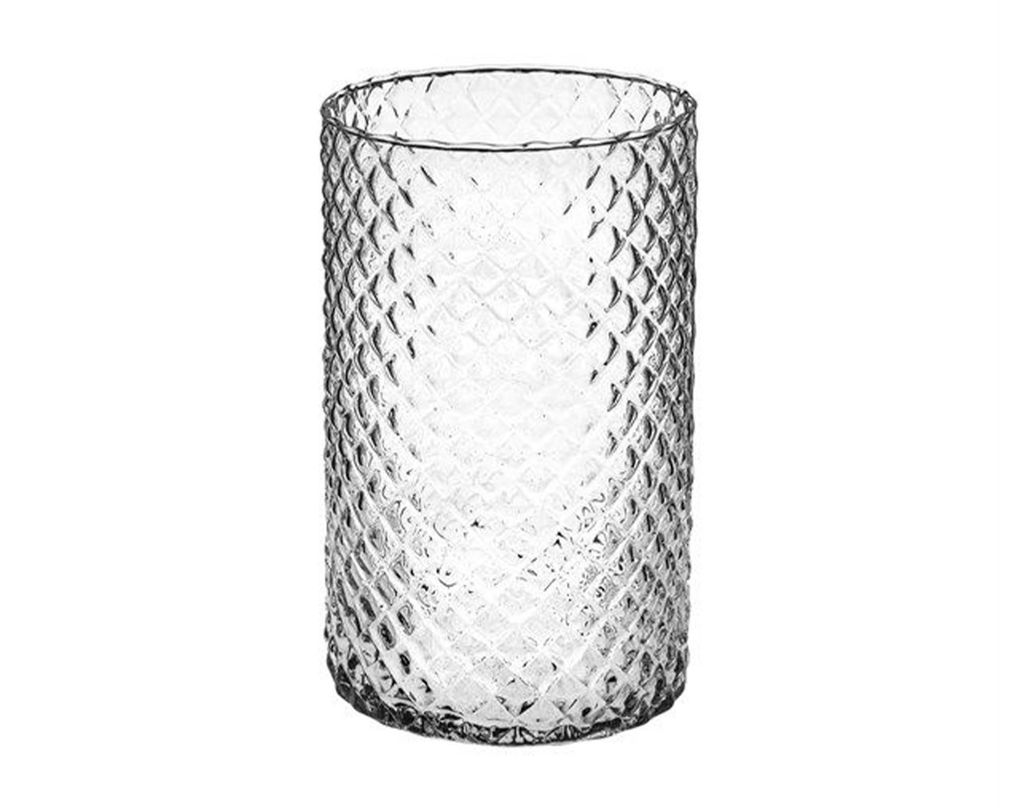 Vaso Cilindrico Intaglio Diamante Elegante e Versatile D10x20h in Vetro