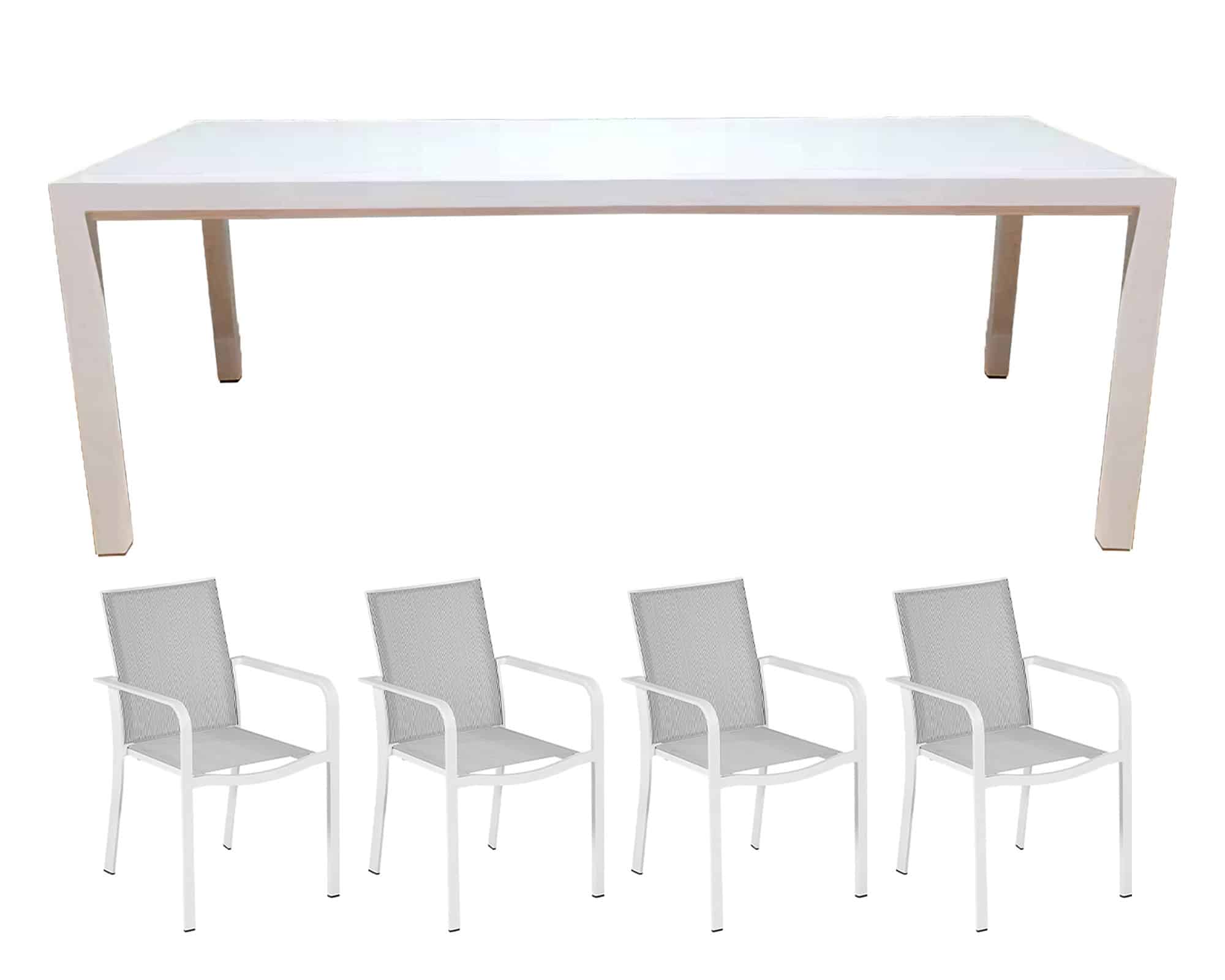 Set Pranzo New Merid 220/340x106 + 4 Poltrone New Croisette Bianco in Alluminio e Textilene - immagine 2