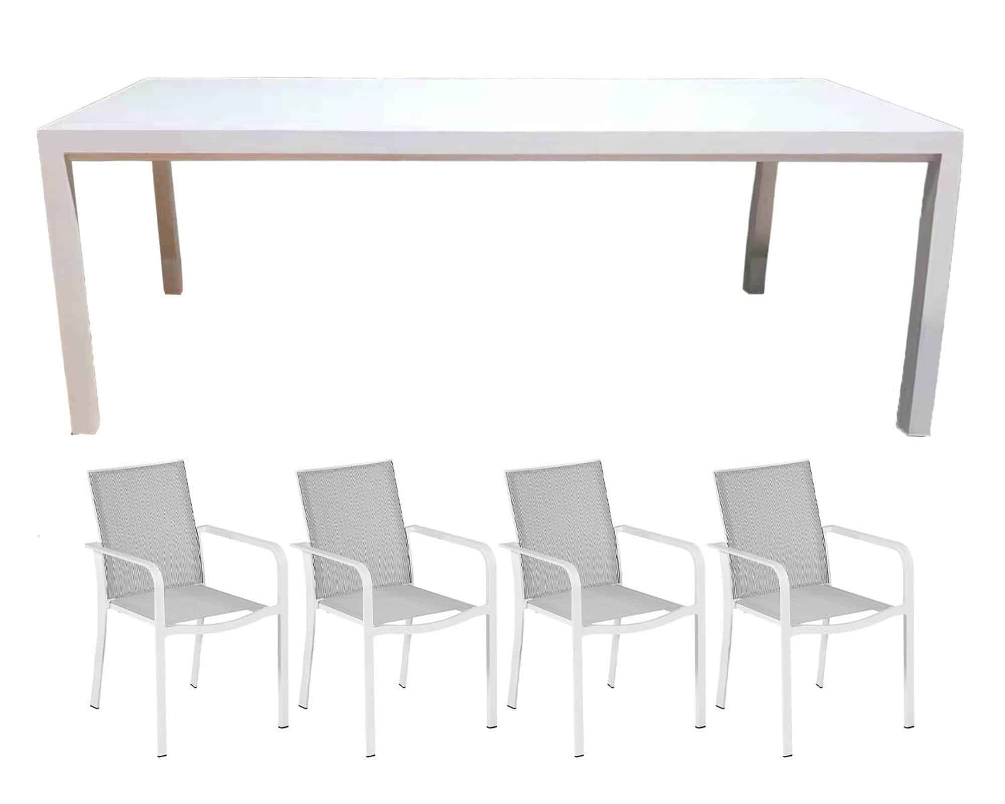 Set Pranzo Tavolo Allungabile 220/340x106 New Meridien + 4 Sedia con Bracioli New Croisette Bianco in Alluminio e Textilene - immagine 2