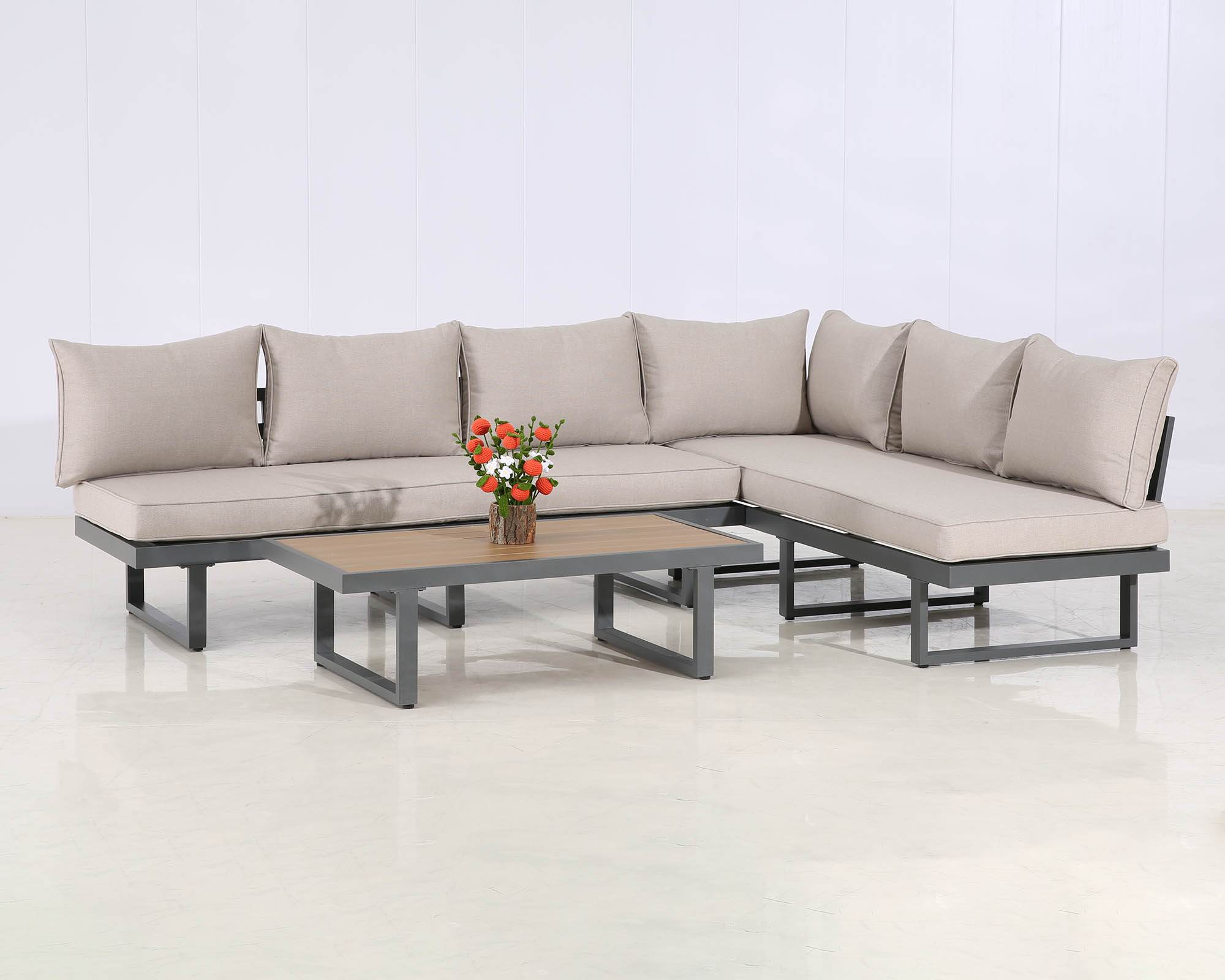 Set 3 Pz Salotto Angolo Senza Braccioli Grigio in Alluminio e Poliestere - Floral Garden - immagine 2