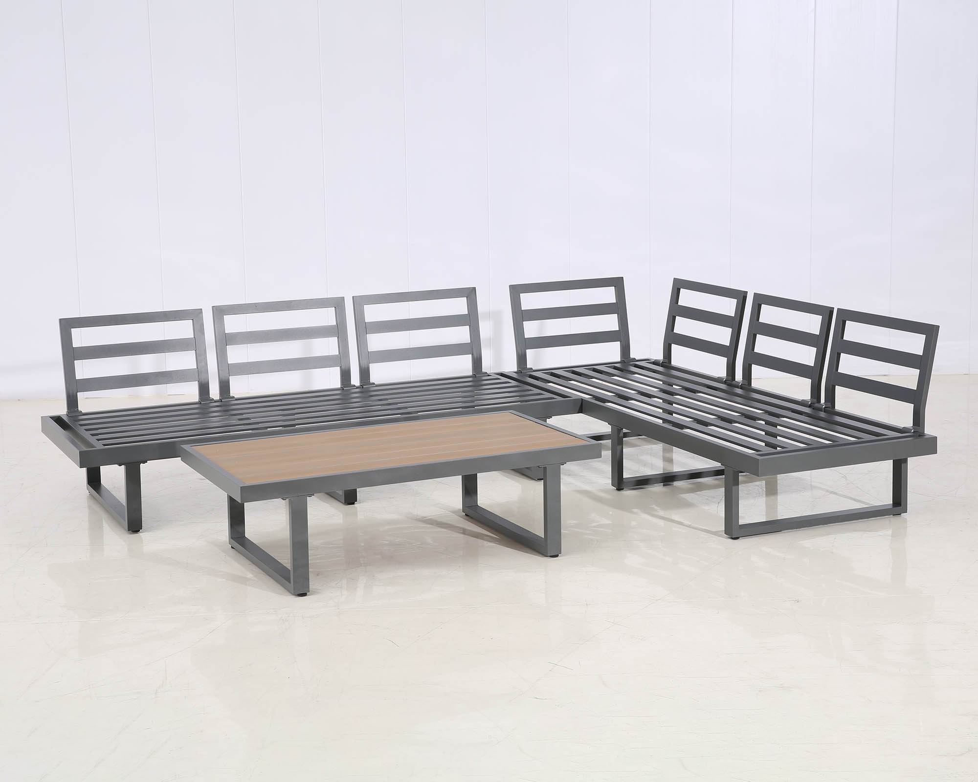 Set 3 Pz Salotto Angolo Senza Braccioli Grigio in Alluminio e Poliestere - Floral Garden - immagine 3