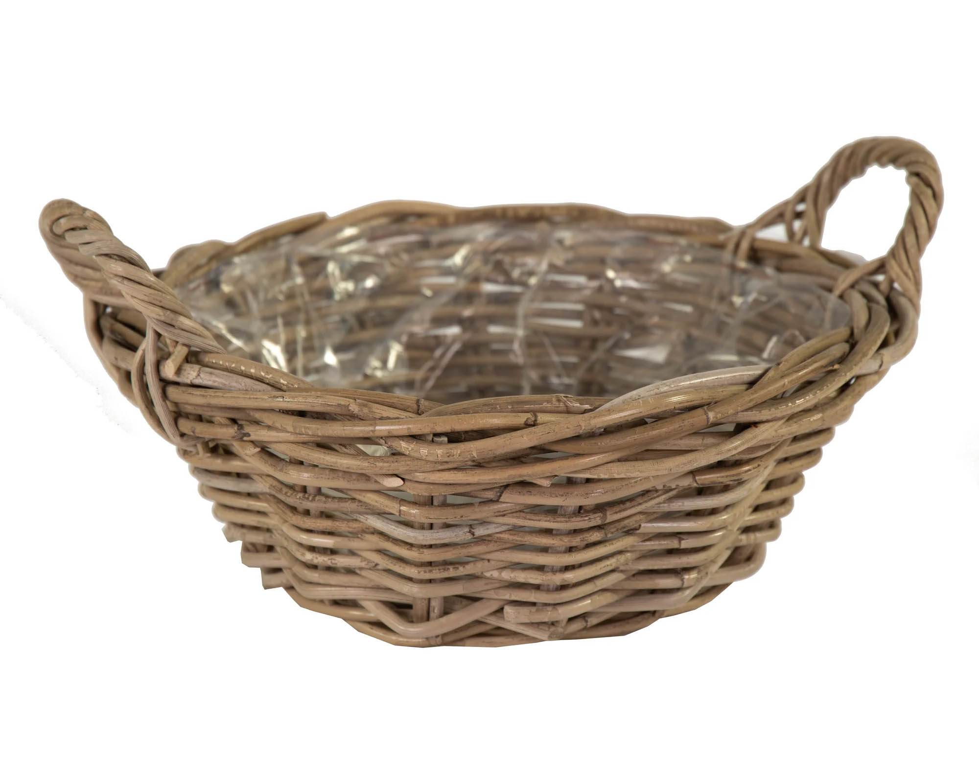 Porta Piante Cesta Manici Cubu D40x14cm in Fibra Naturale - Mega Collections