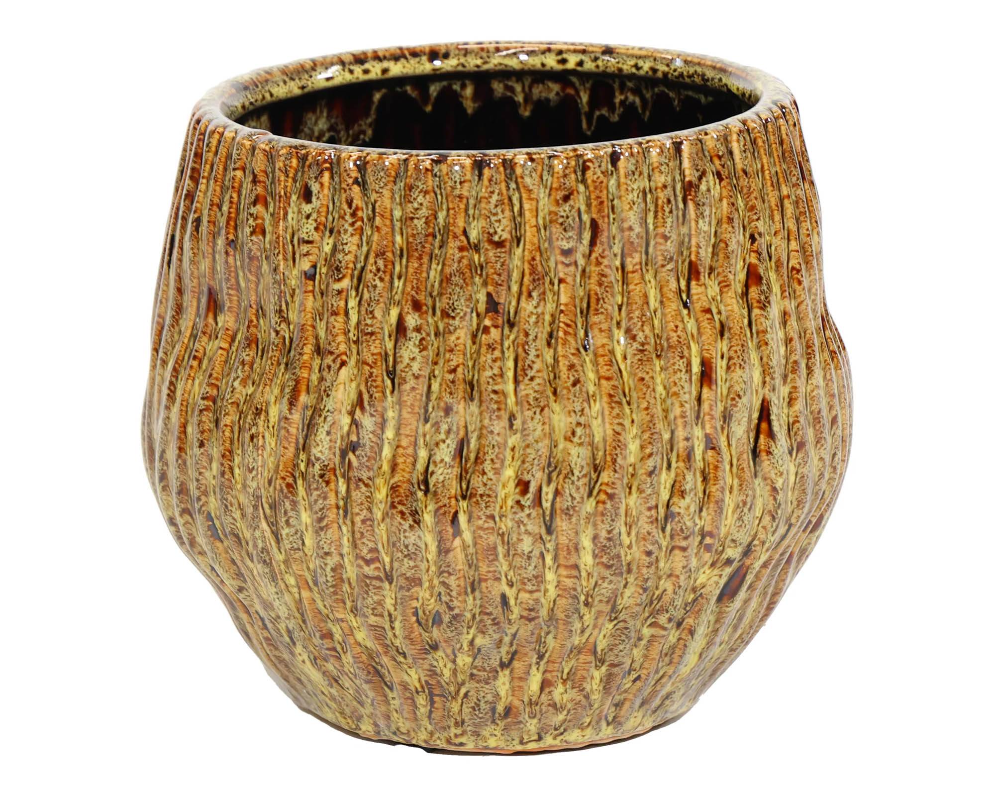 Cachepot Egg Wave Ide Giallo Limone D21,5x18,5cm in Ceramica - Mega Collections