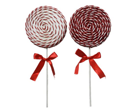 Addobbo Lecca Lecca con Nastro e Fiocco in Raso Rosso e Bianco 3,5×9,5x28cm in Plastica