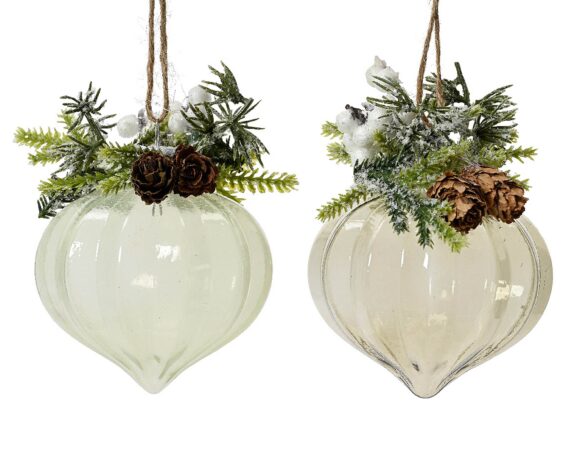Box 2 Pigna Ornamento Bianco Menta Verde Rosmarino D8cm in Vetro