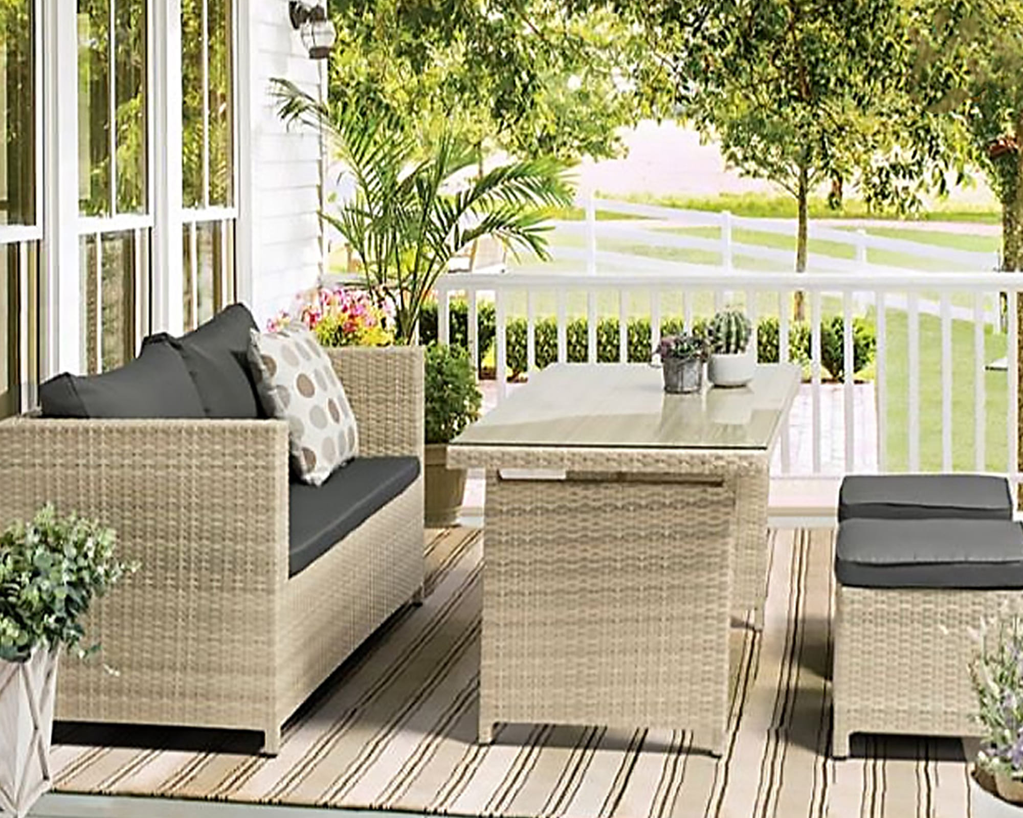 Set 4 Pz Salotto con Sofa a 2 Posti Grigio in Fibra sintetica - immagine 3