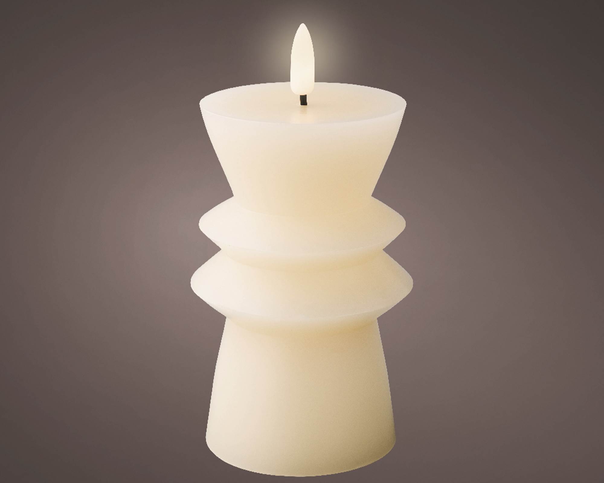 Candela con Stoppino Led Caldo Crema D7,7xh14,6cm in Cera - immagine 3