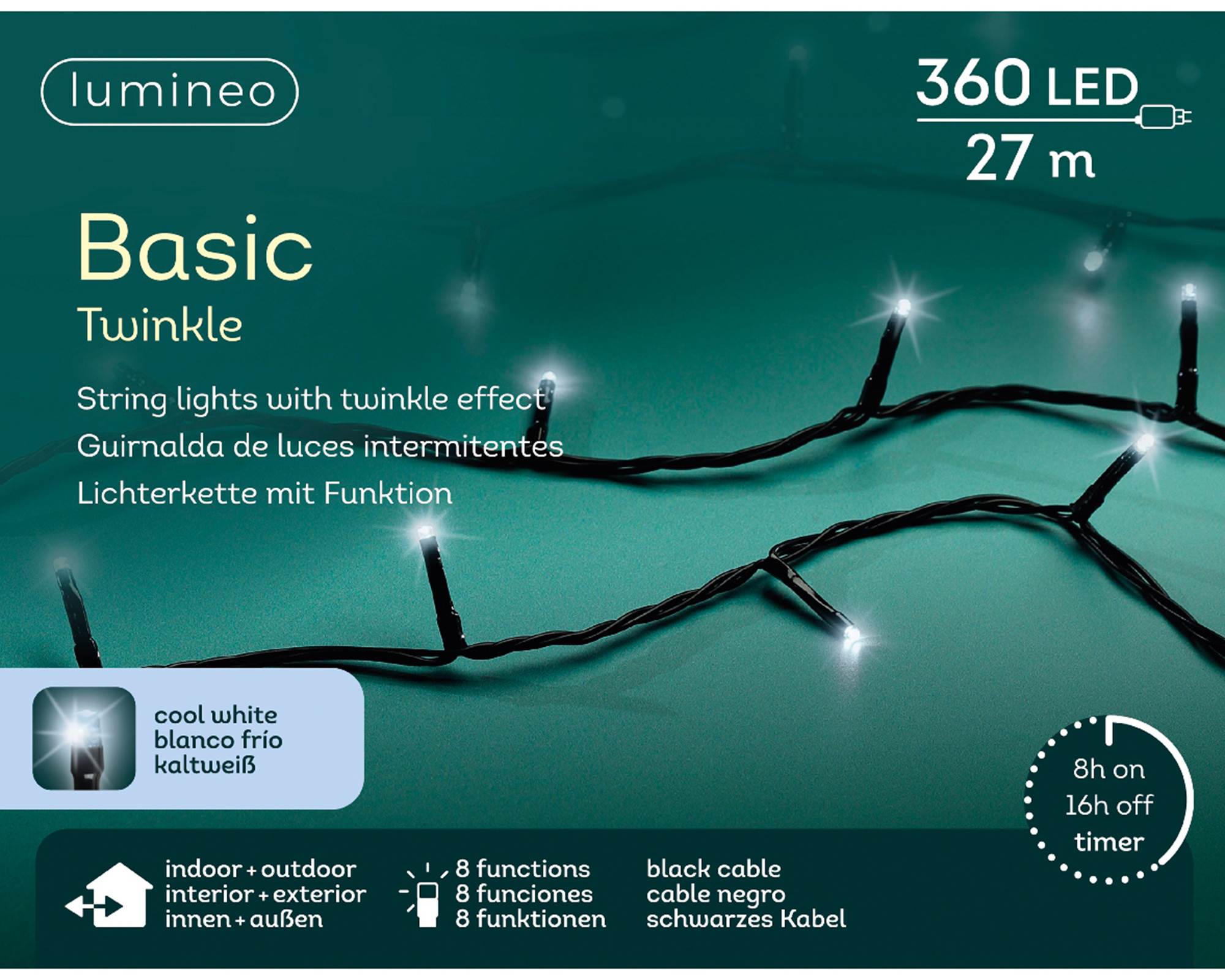 Luci Led 8 Funzioni Effetto Scintillante Nero e Bianco Freddo 2700cm in Pvc - immagine 5